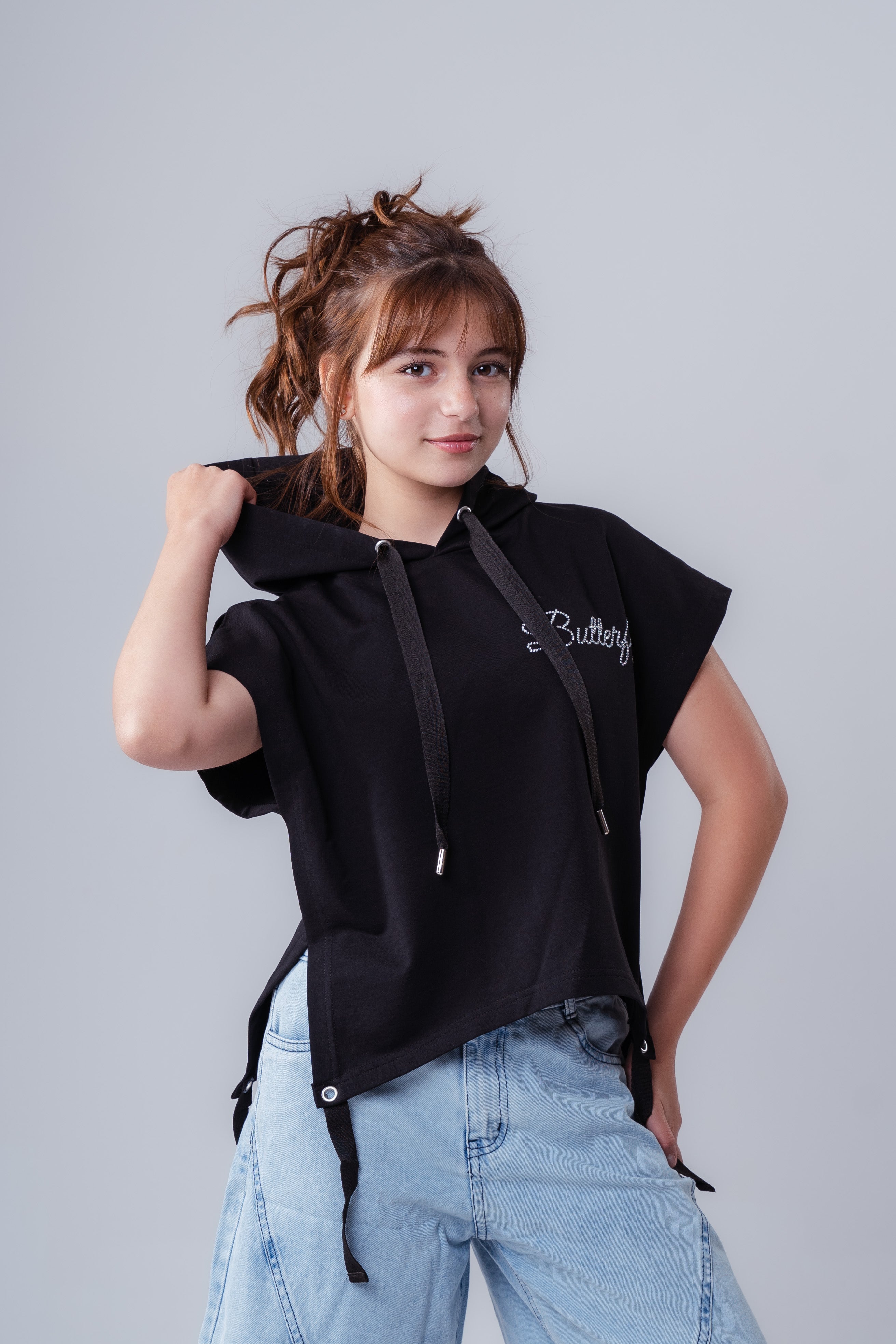 Girls' Short-Sleeve Hooded Tee with Side-Tie Detail