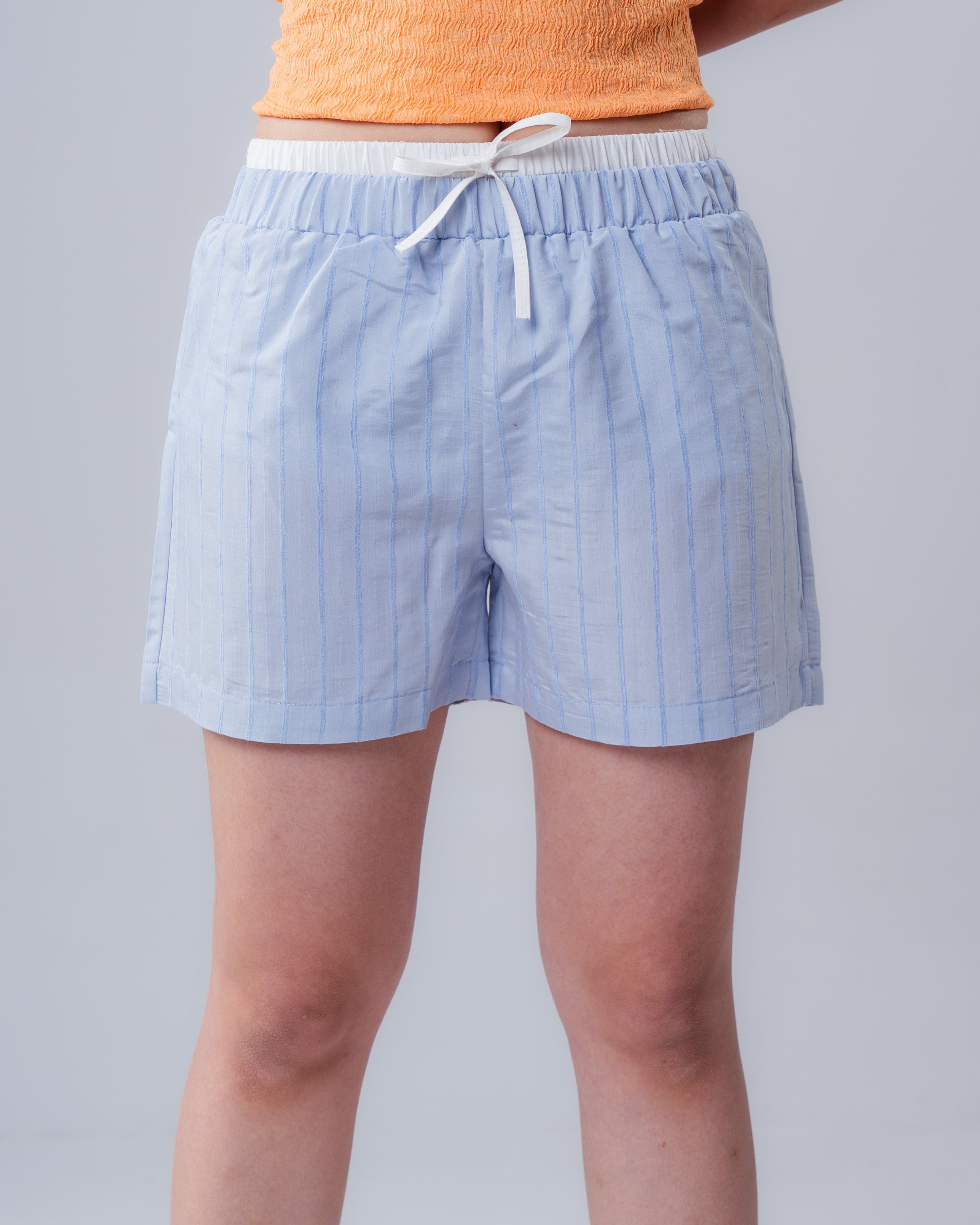 Girls' Double-Layer Elastic Waist Striped Shorts