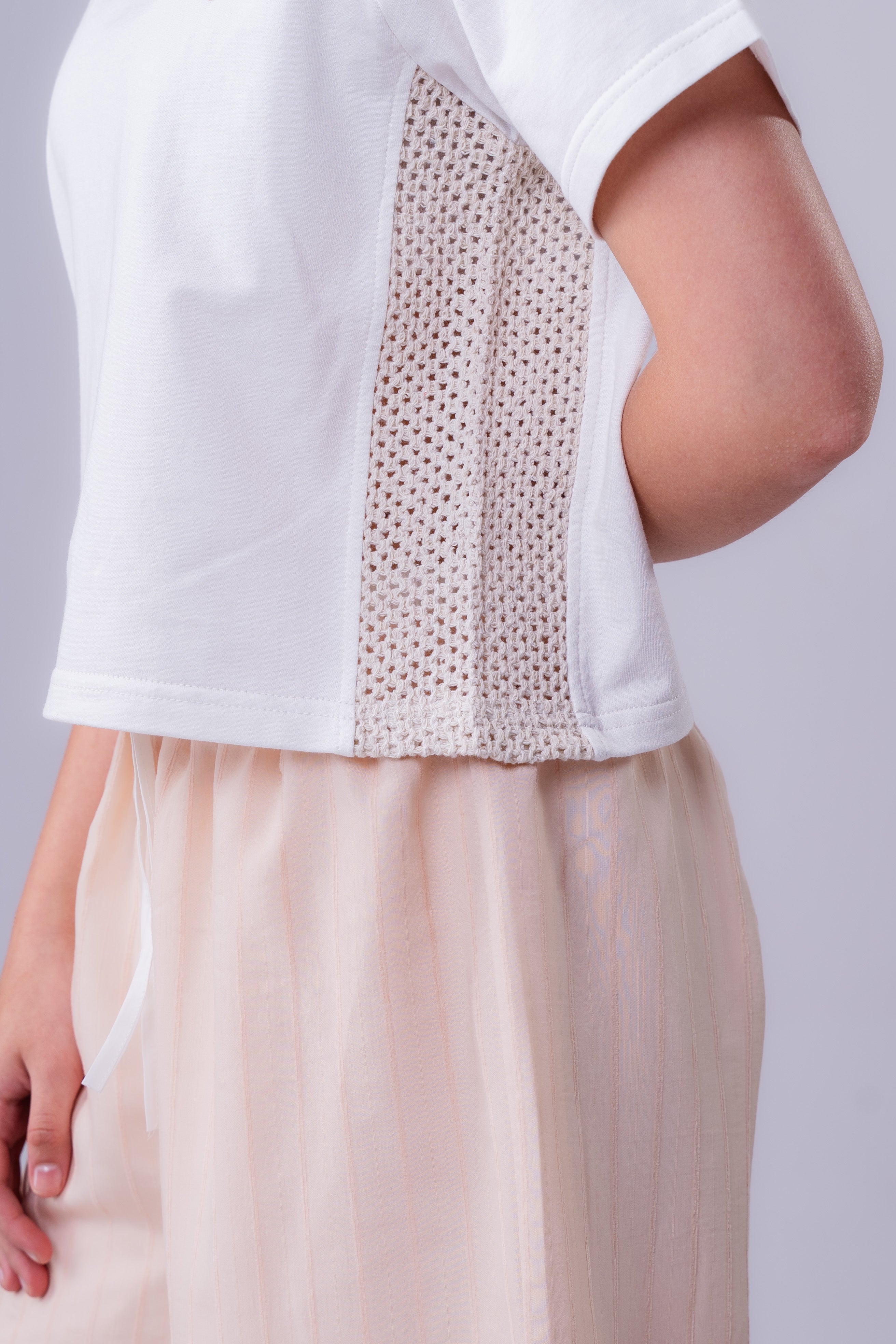 Girls’  Tee with Floral Appliqué and Lace Contrast