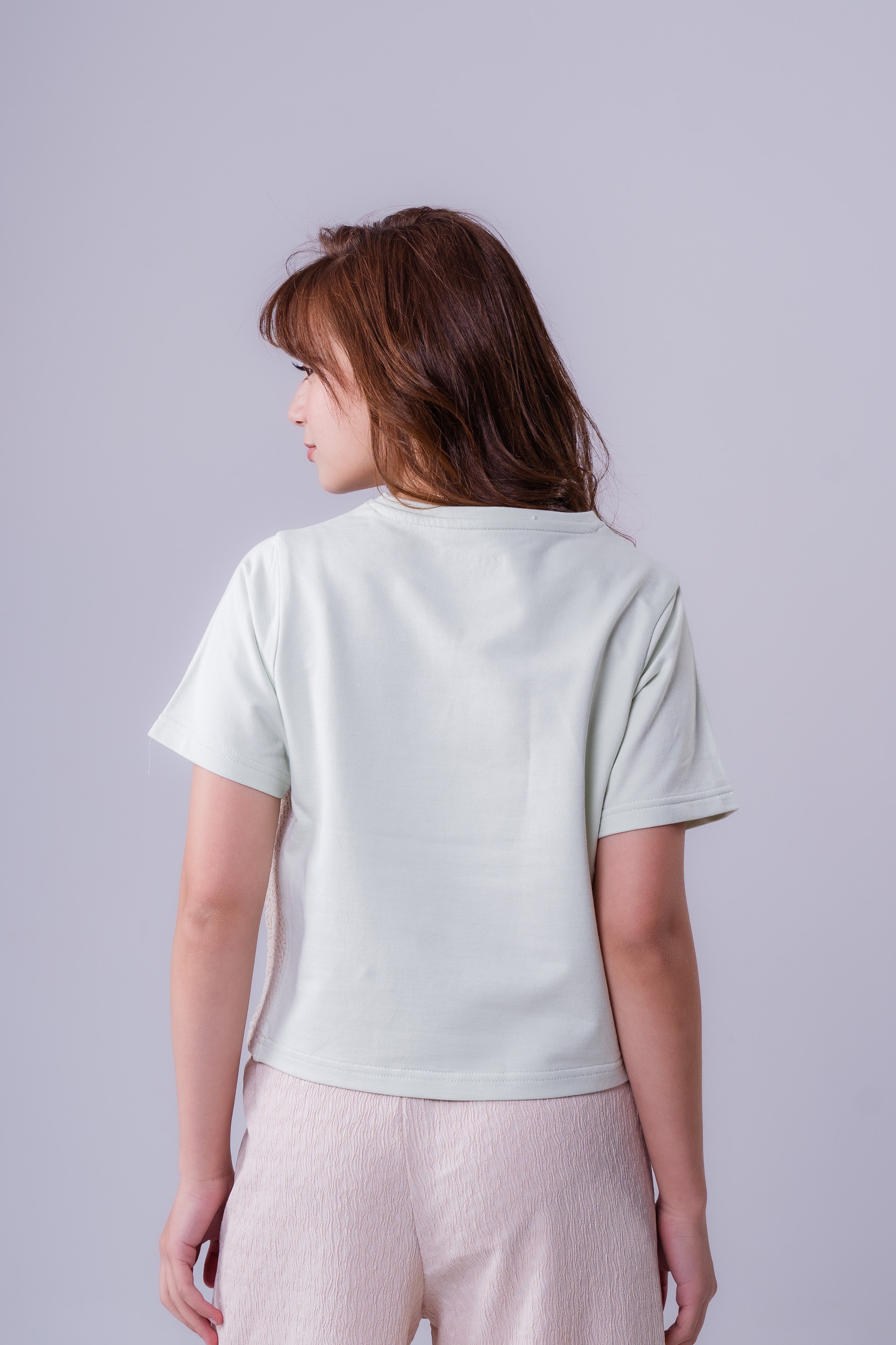 Girls’  Tee with Floral Appliqué and Lace Contrast