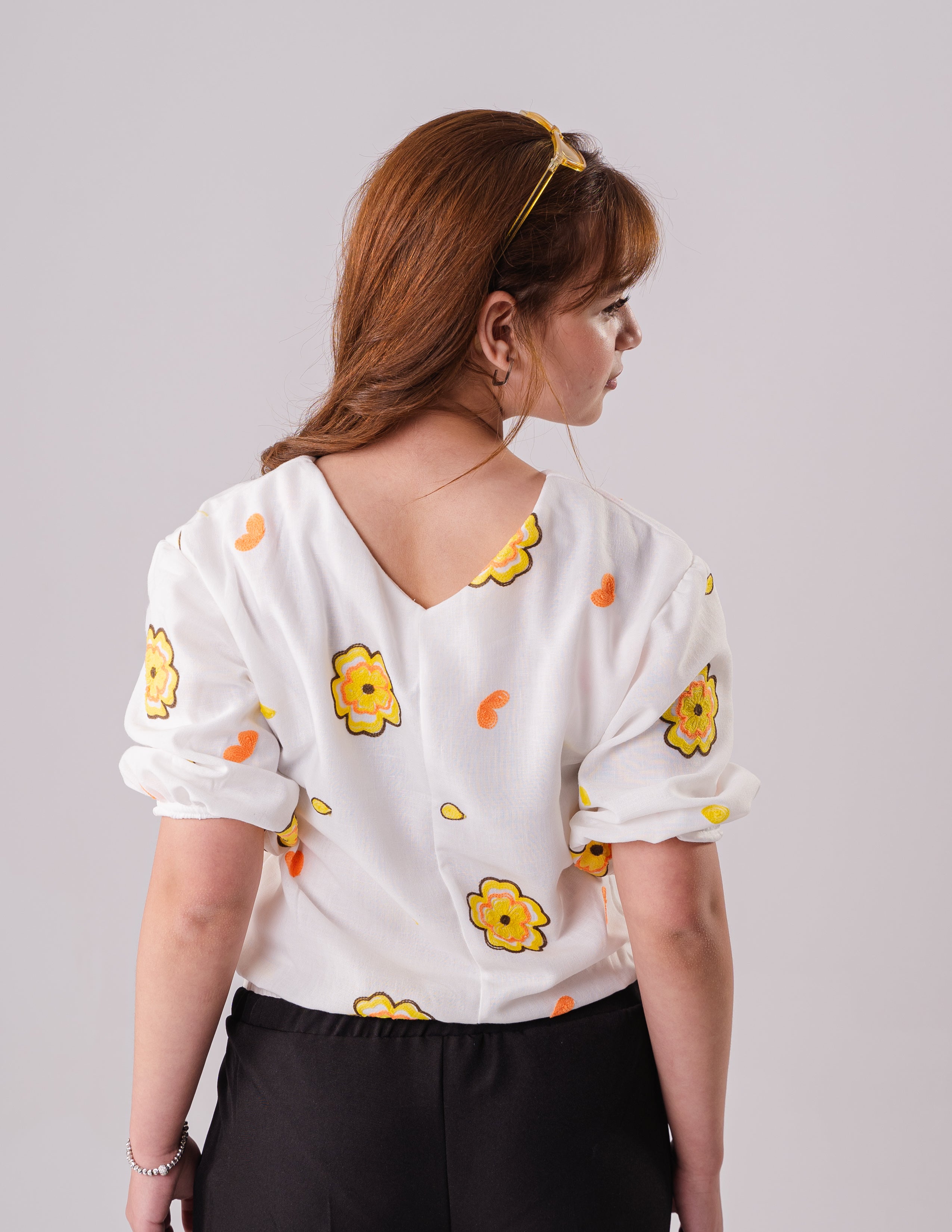 Girls Floral V Neck Blouse