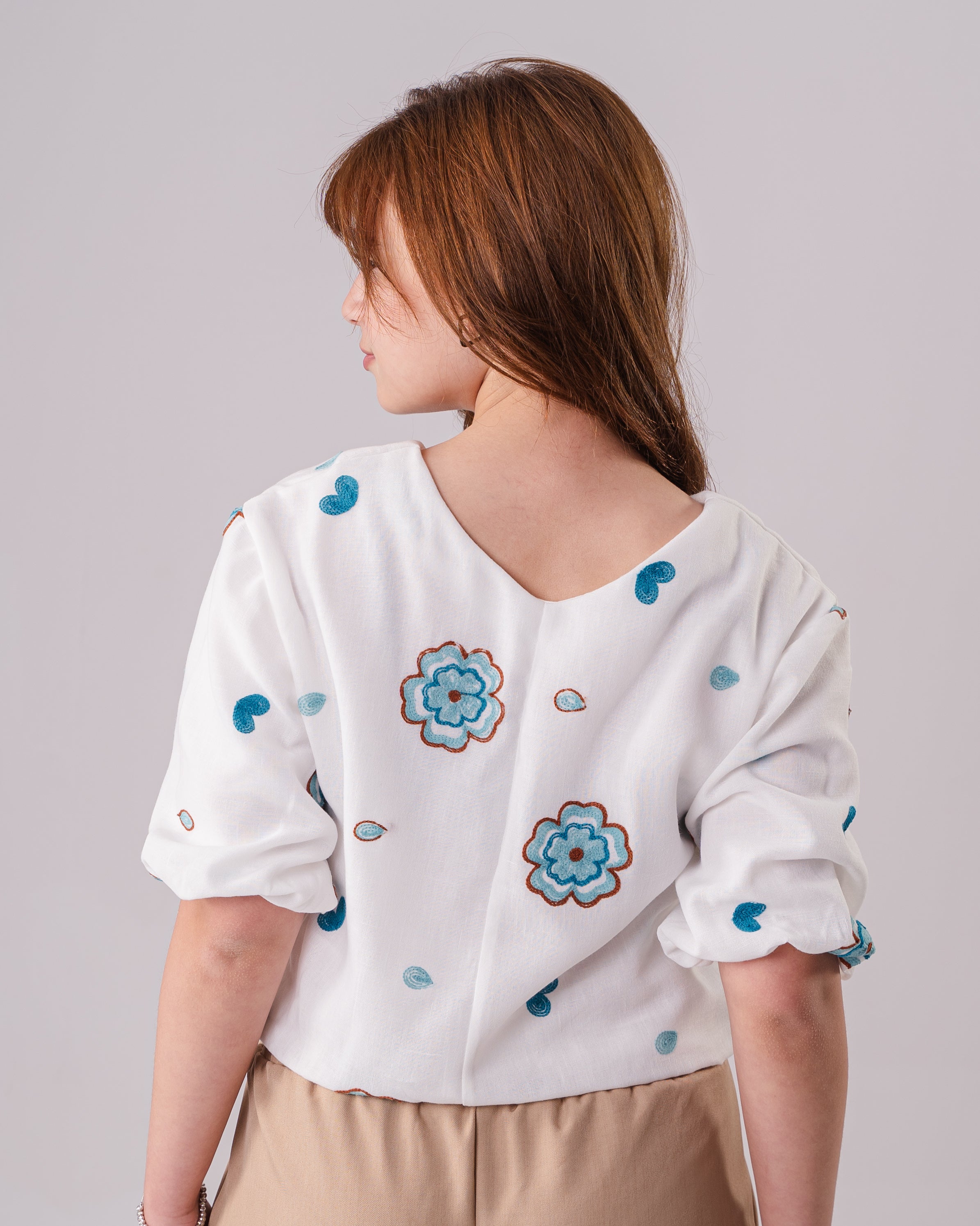 Girls Floral V Neck Blouse