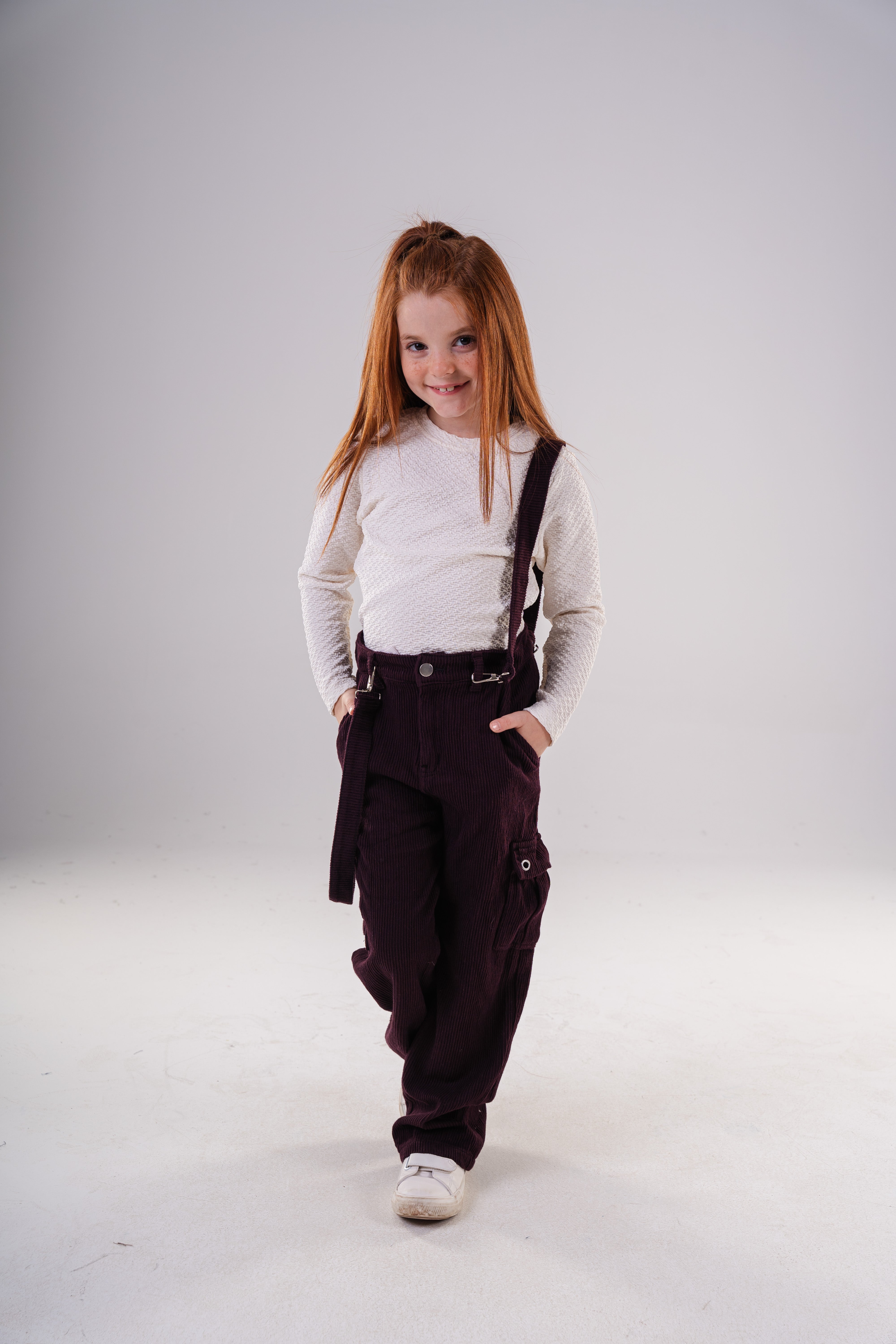 Girls Corduroy Cargo Pants with Removable Suspenders