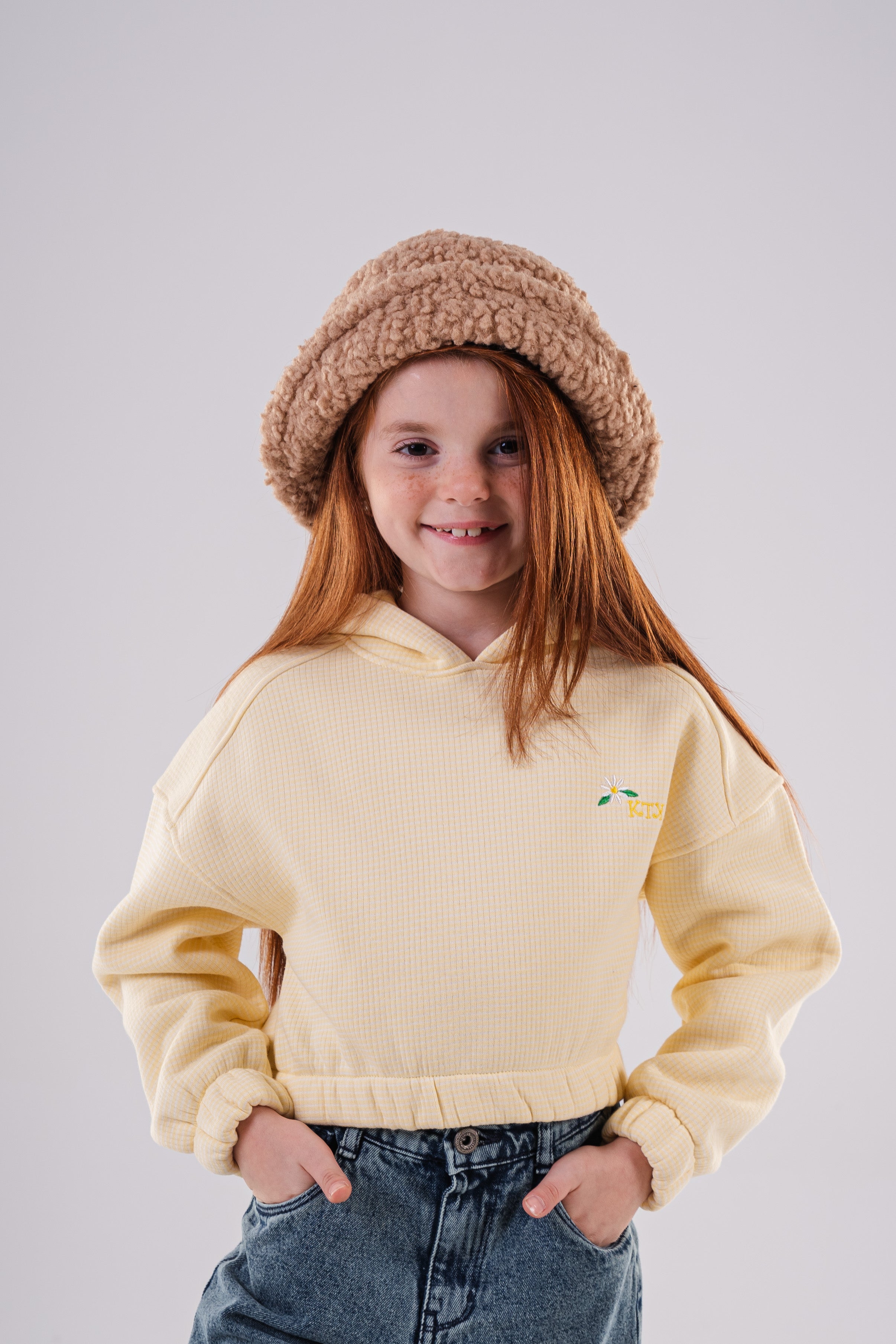 Girls Relaxed Fit Textured Cropped Hoodie