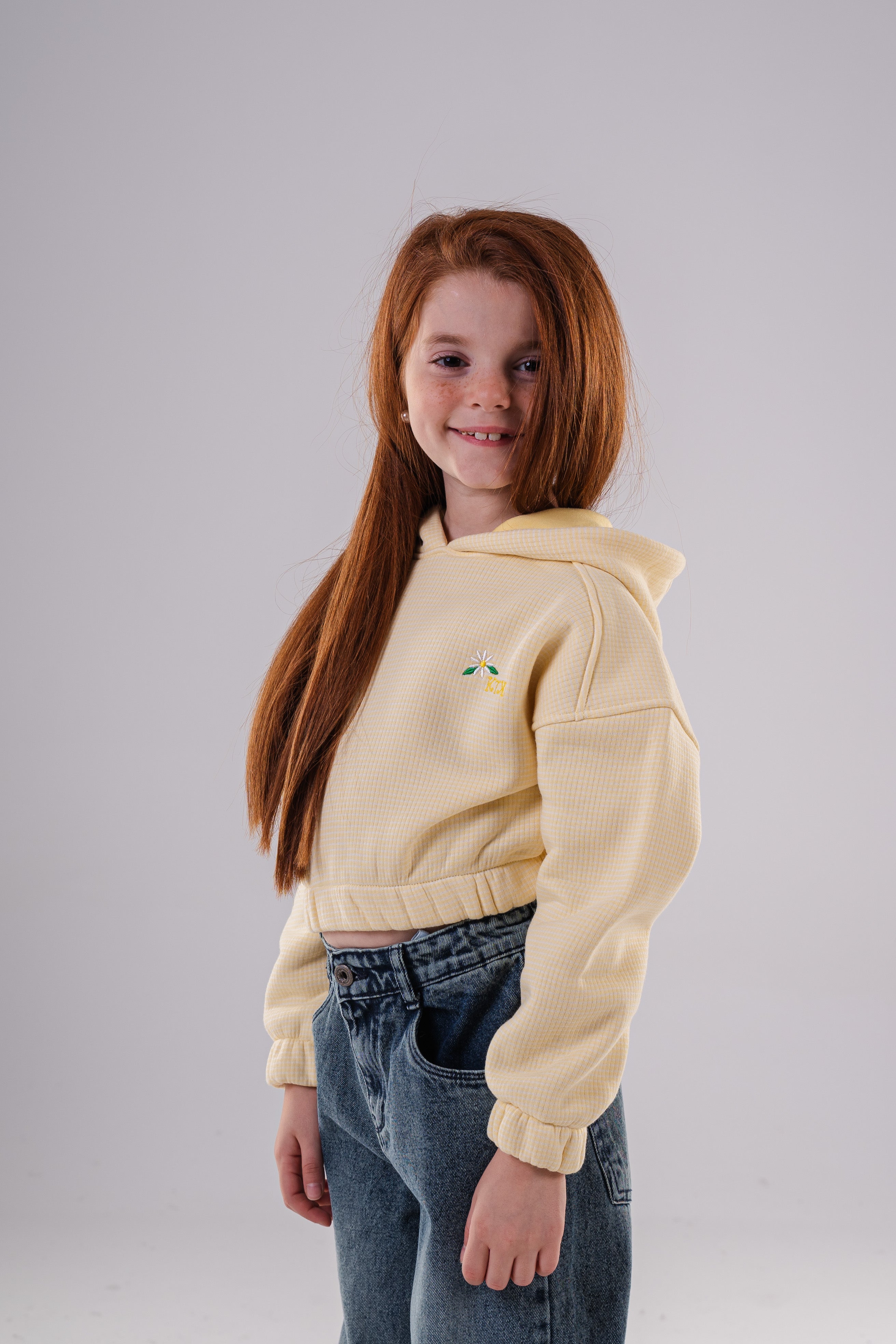 Girls Relaxed Fit Textured Cropped Hoodie