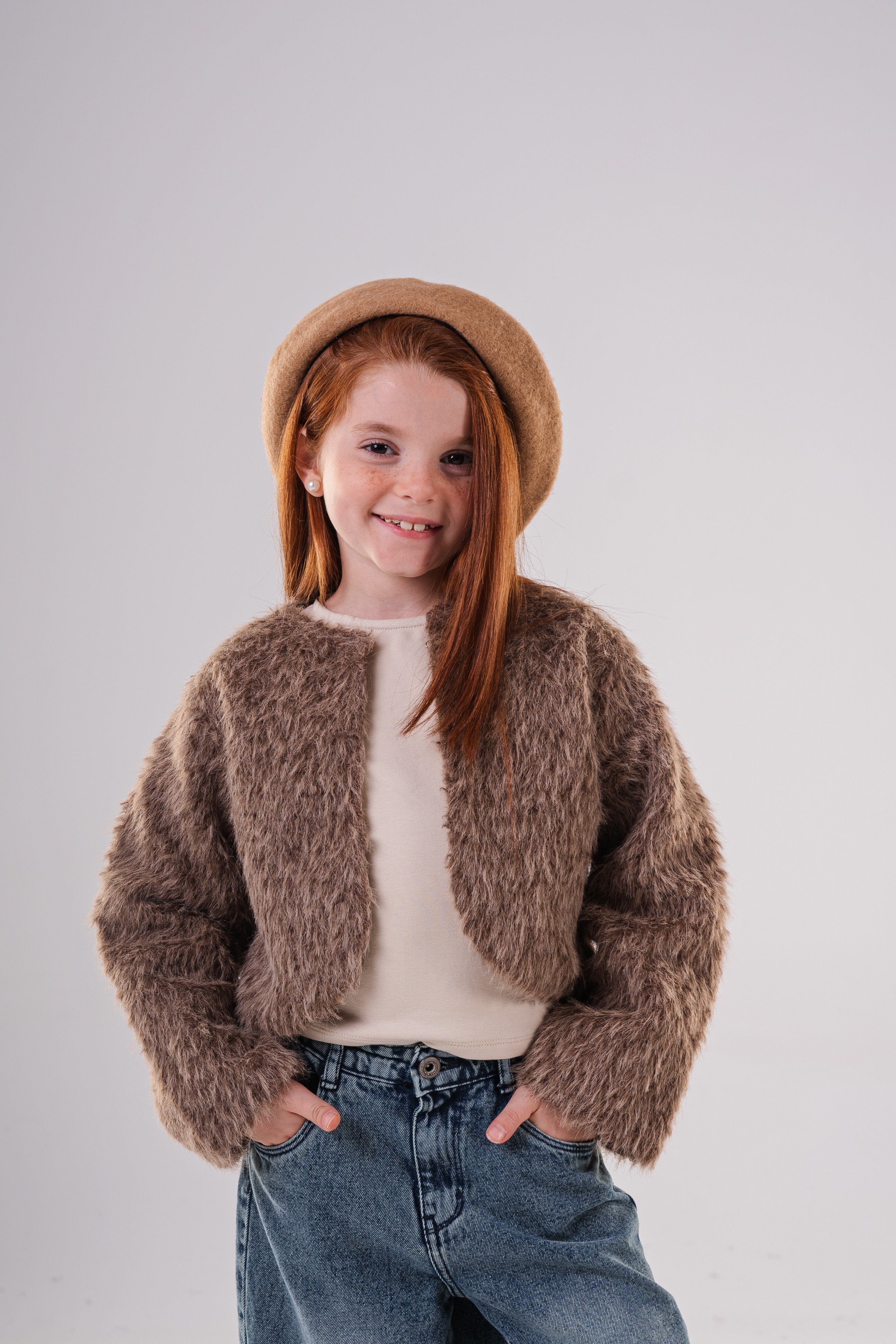 Girls' Faux Fur Shaggy Cropped Jacket