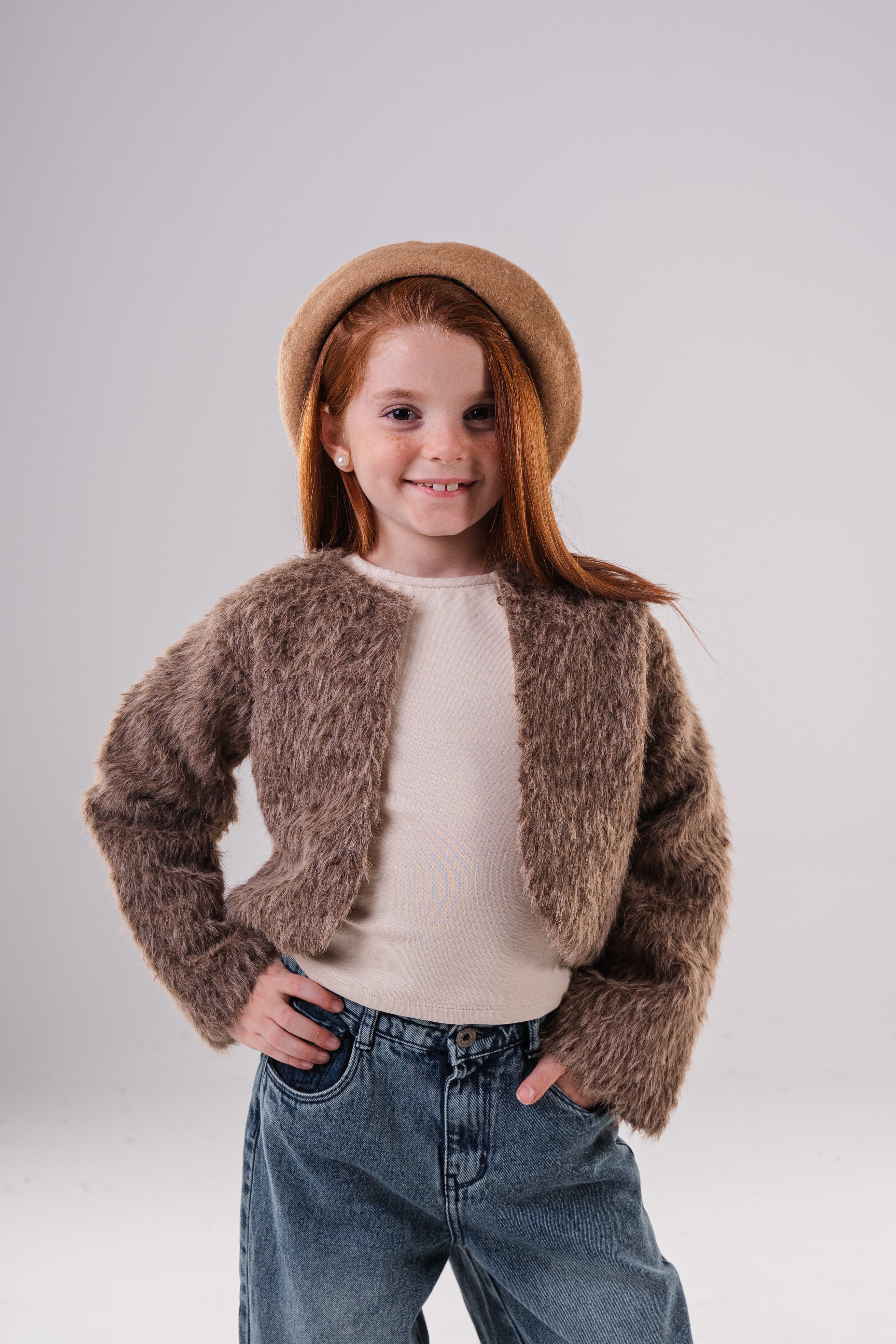 Girls' Faux Fur Shaggy Cropped Jacket