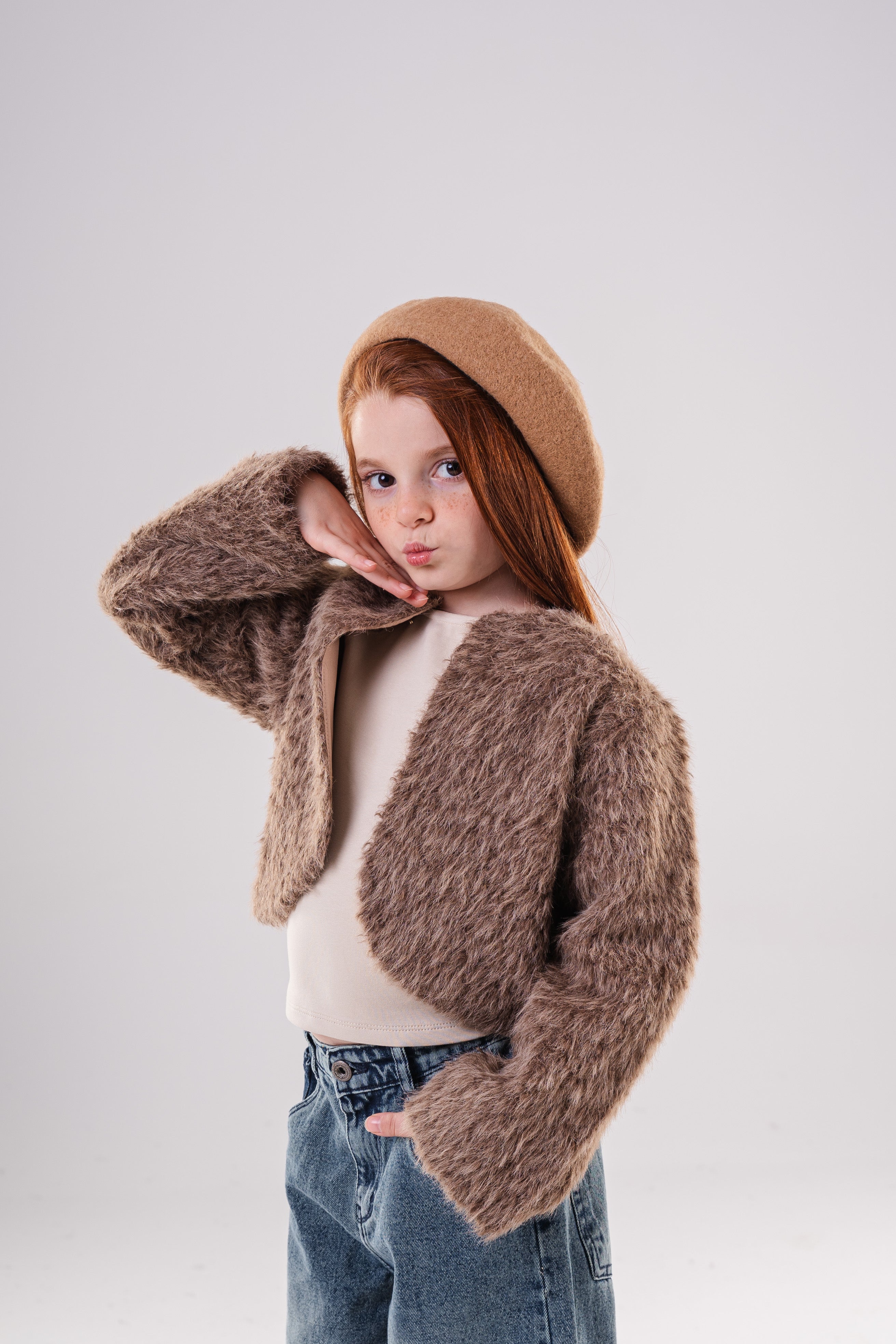 Girls' Faux Fur Shaggy Cropped Jacket