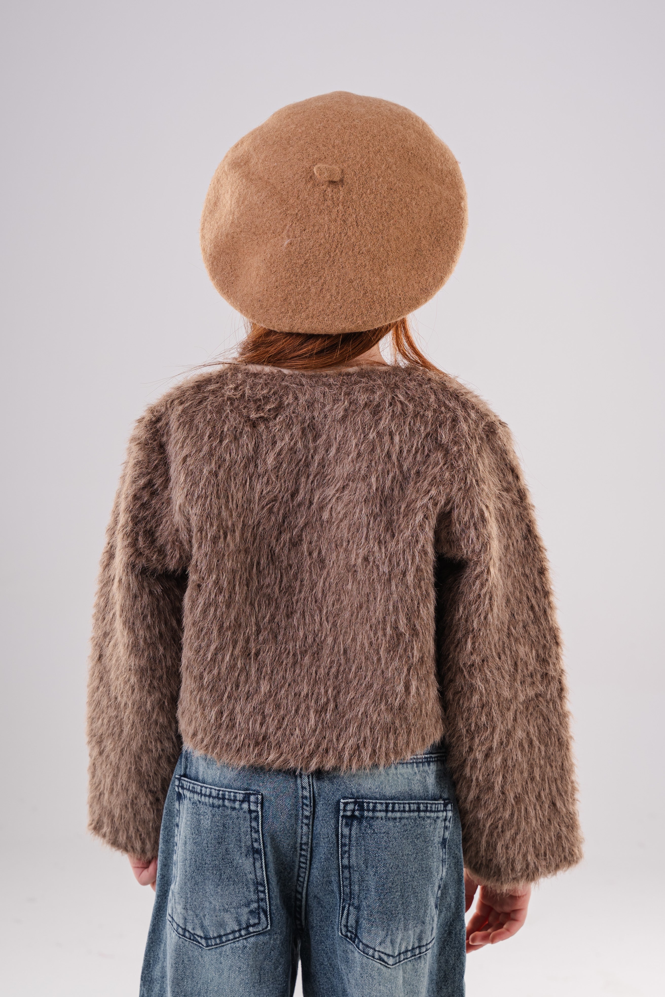 Girls' Faux Fur Shaggy Cropped Jacket