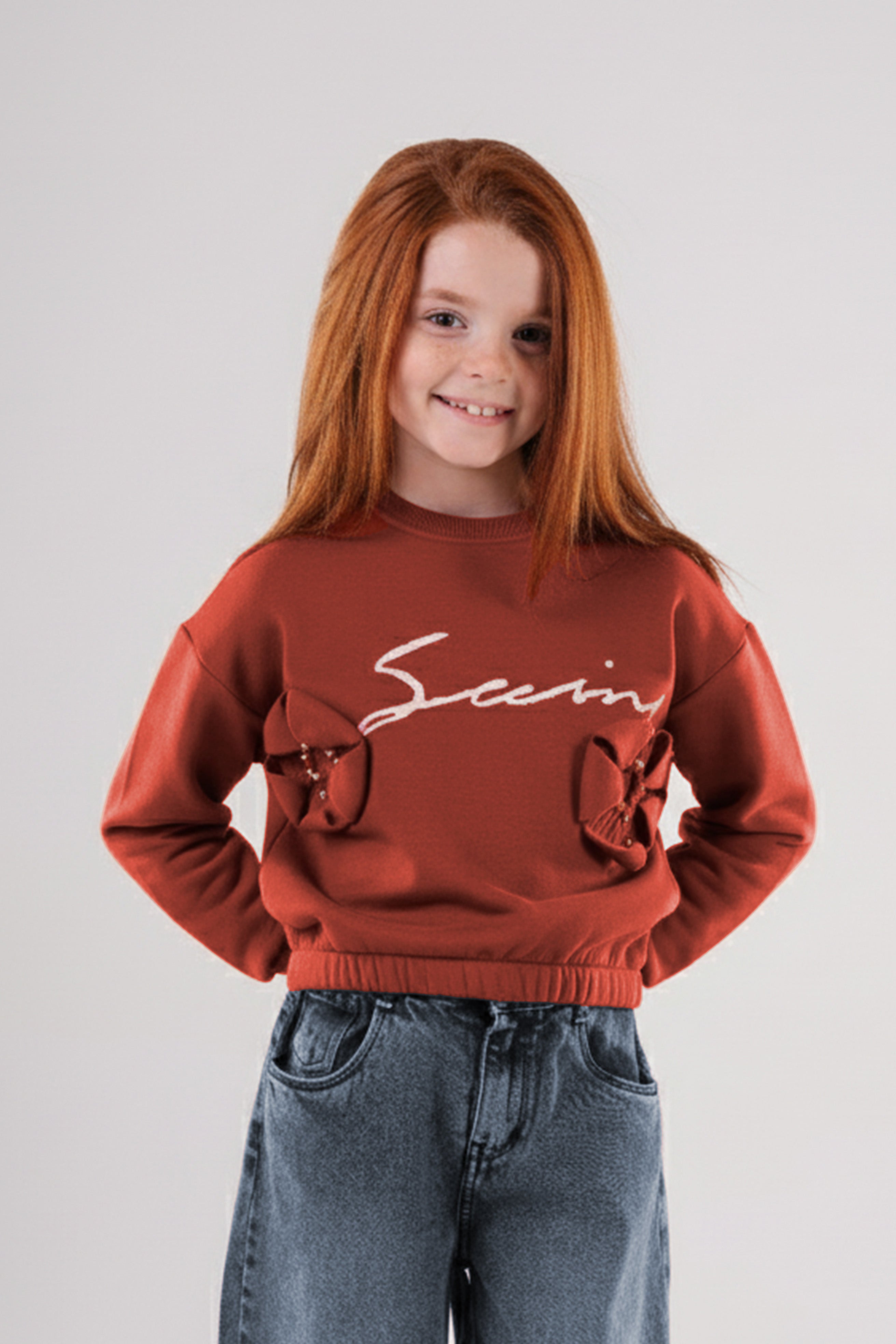 Girls Unique Textured Crewneck Sweatshirt