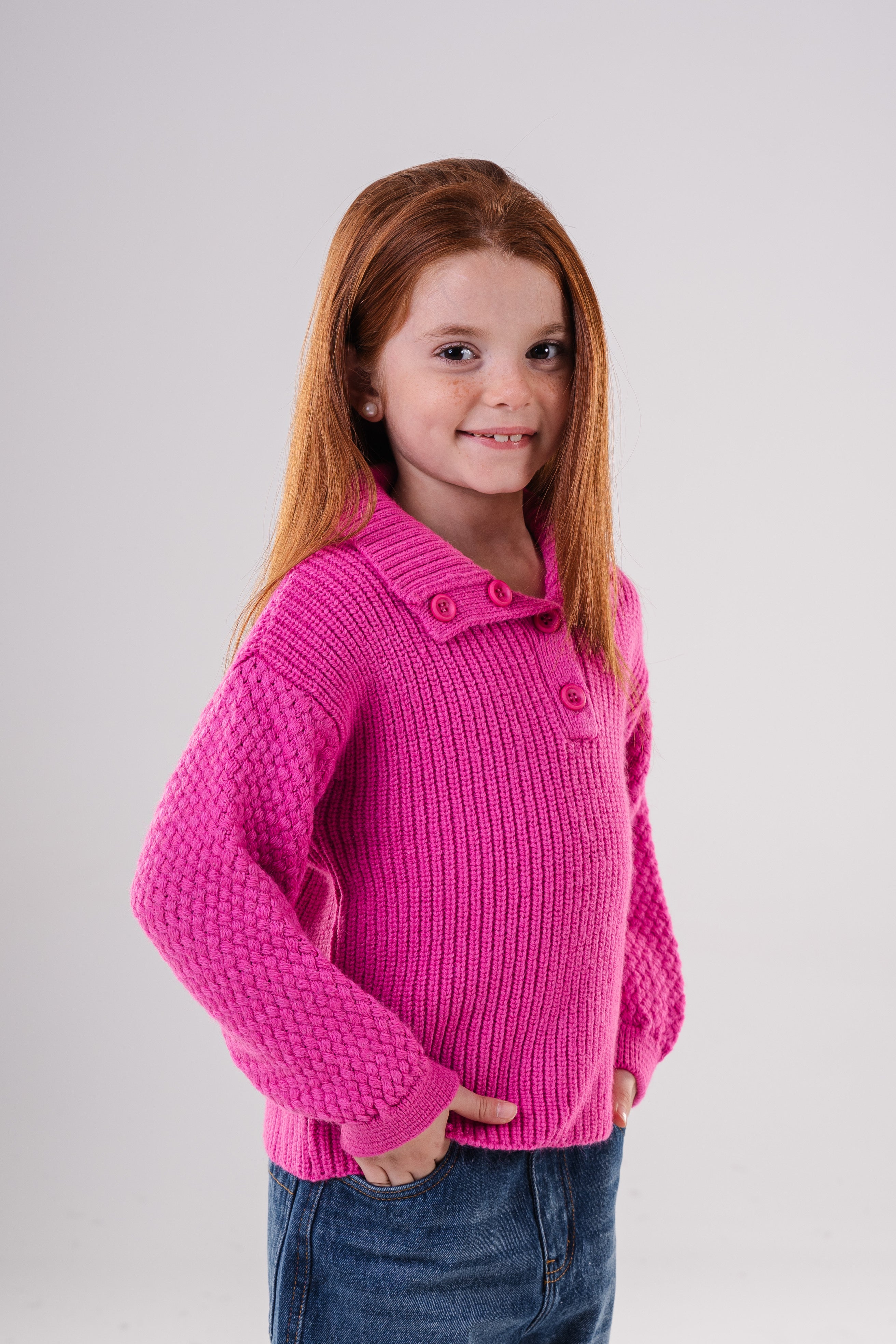 Girls Knit Pullover with Button Collar