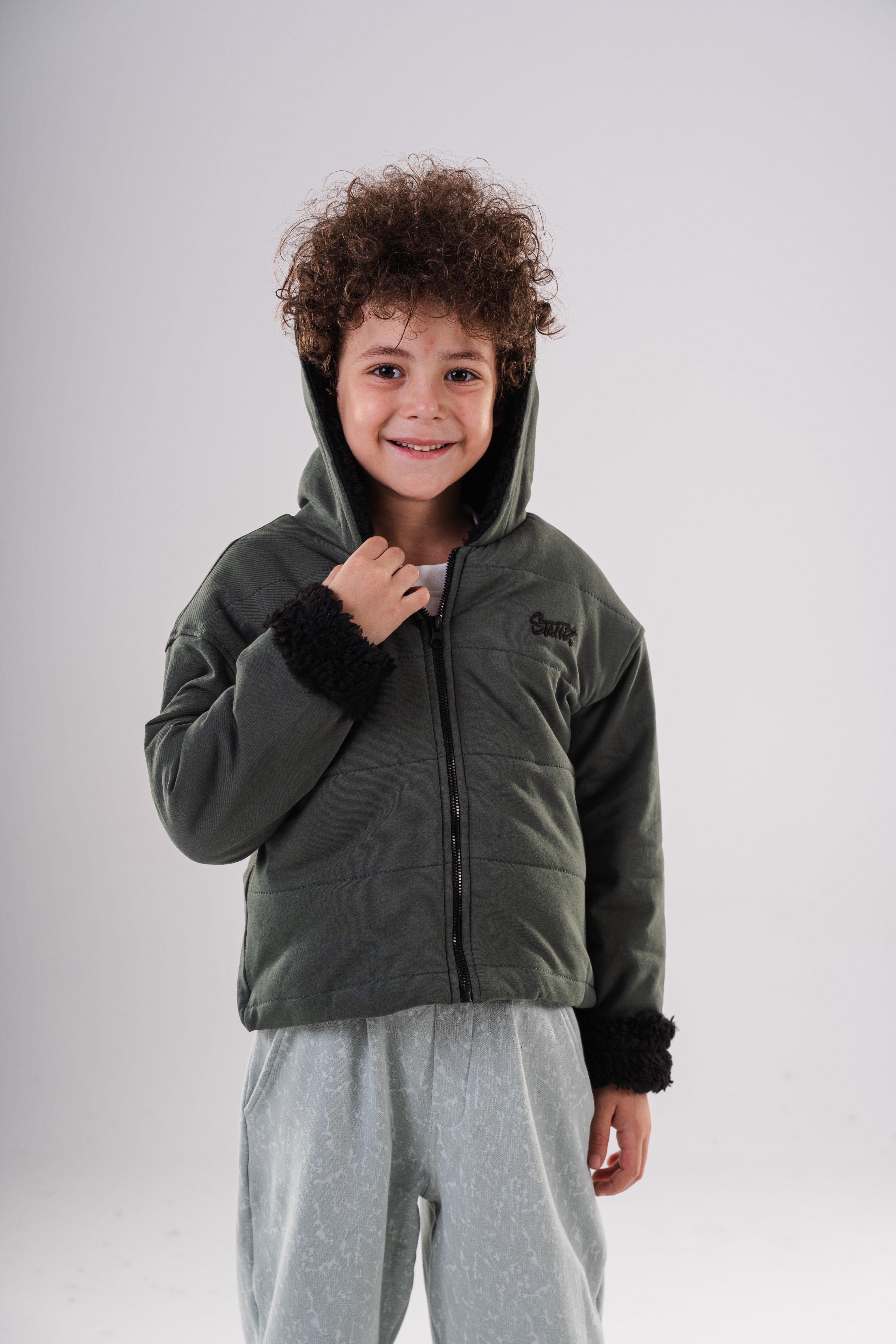 Padded Bomber Jacket with Hood and Fur Details