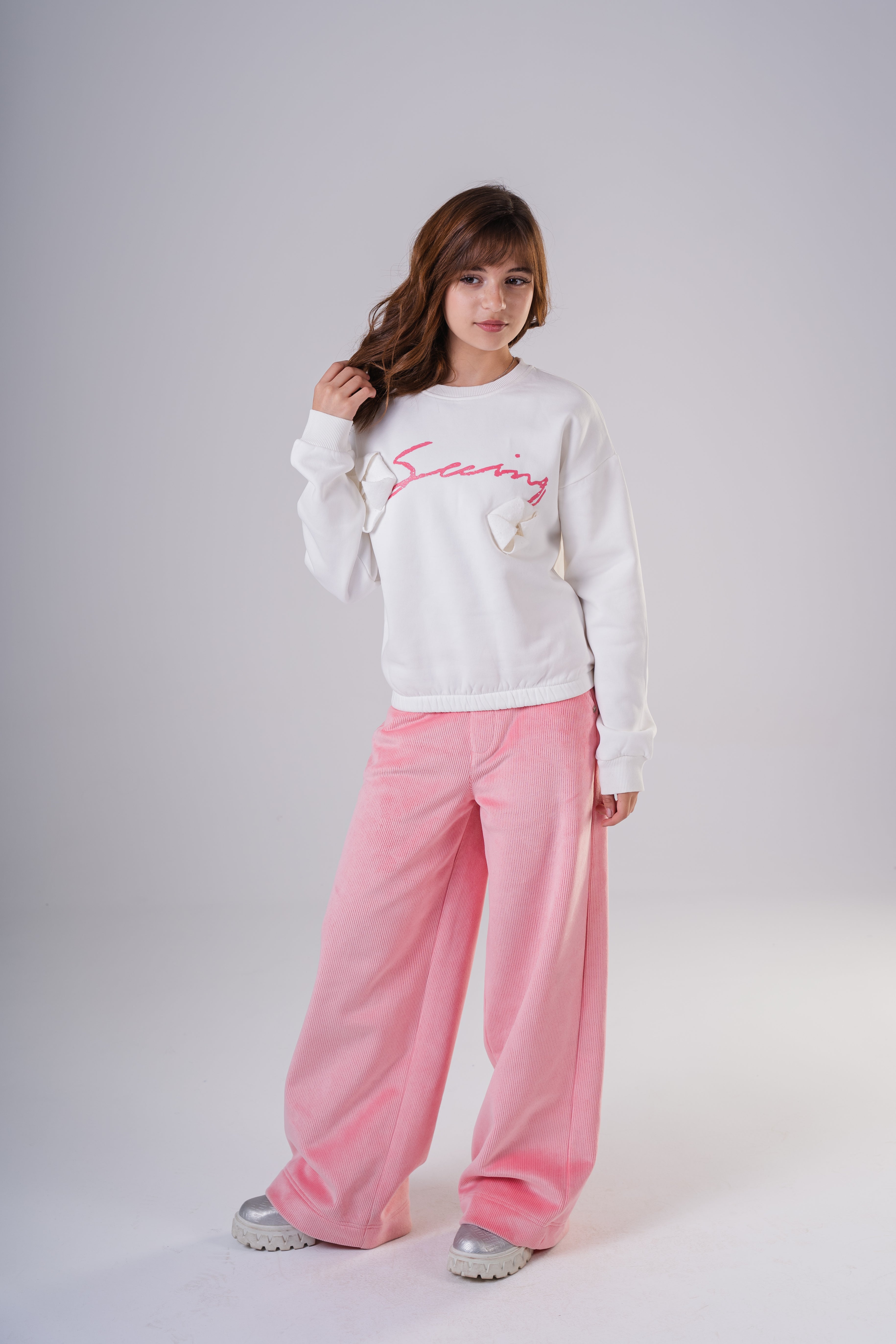 Girls Unique Textured Crewneck Sweatshirt