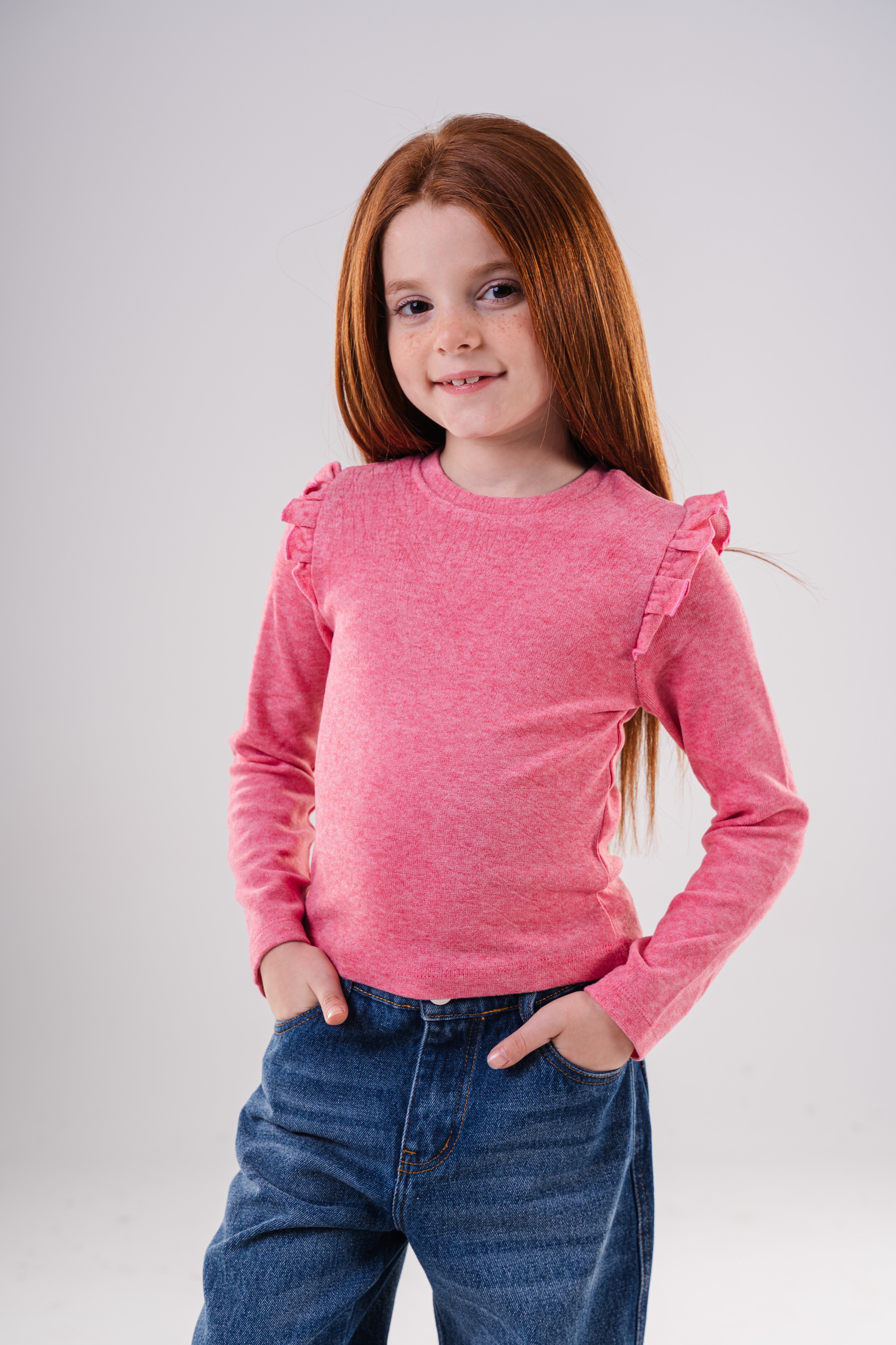 Girls' Long-Sleeve Ruffle Shoulder Sweatshirt