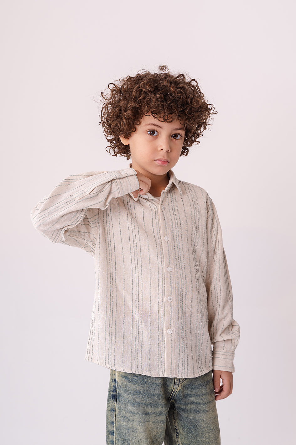 Boys Long Sleeve Textured Stripe Shirt