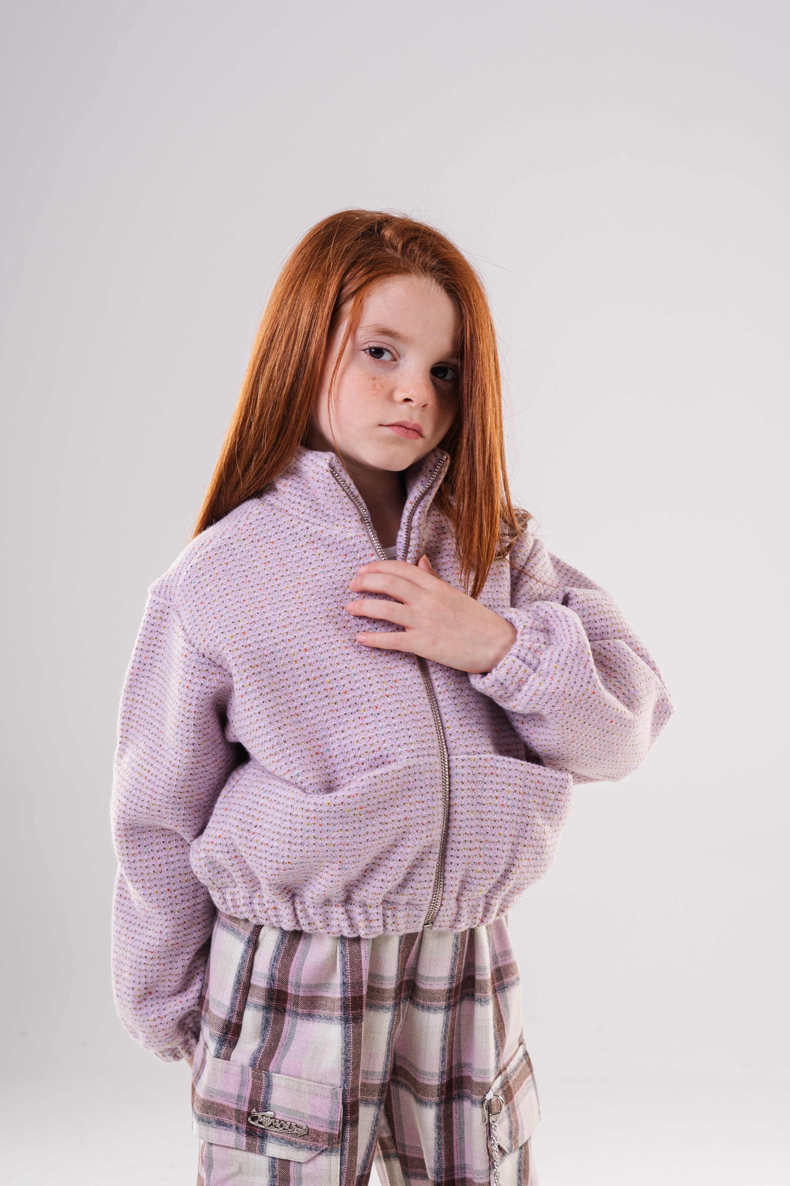 Girls Textured  Zip-Up Bomber Jacket