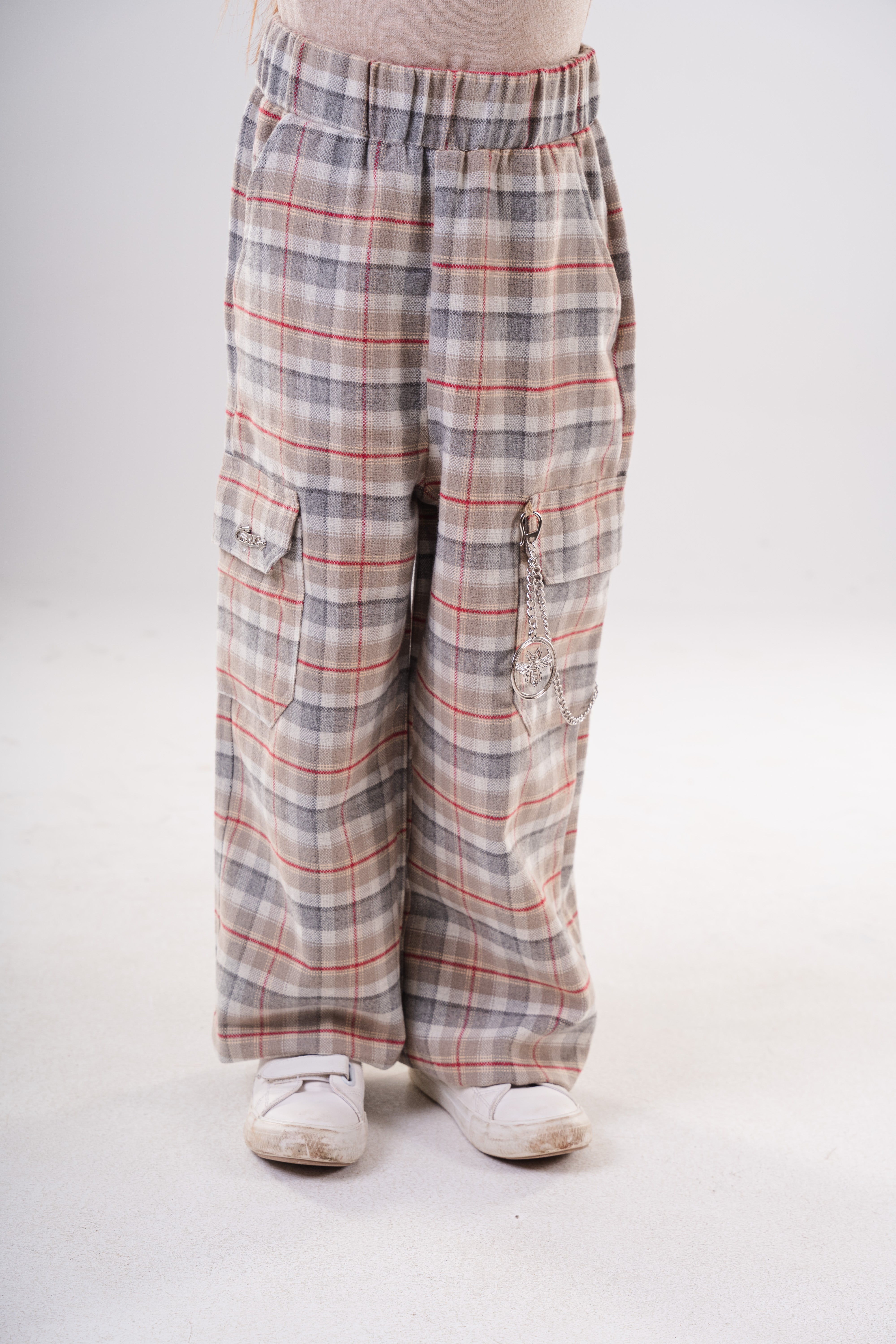 Plaid Cargo Pants with Chain Detail