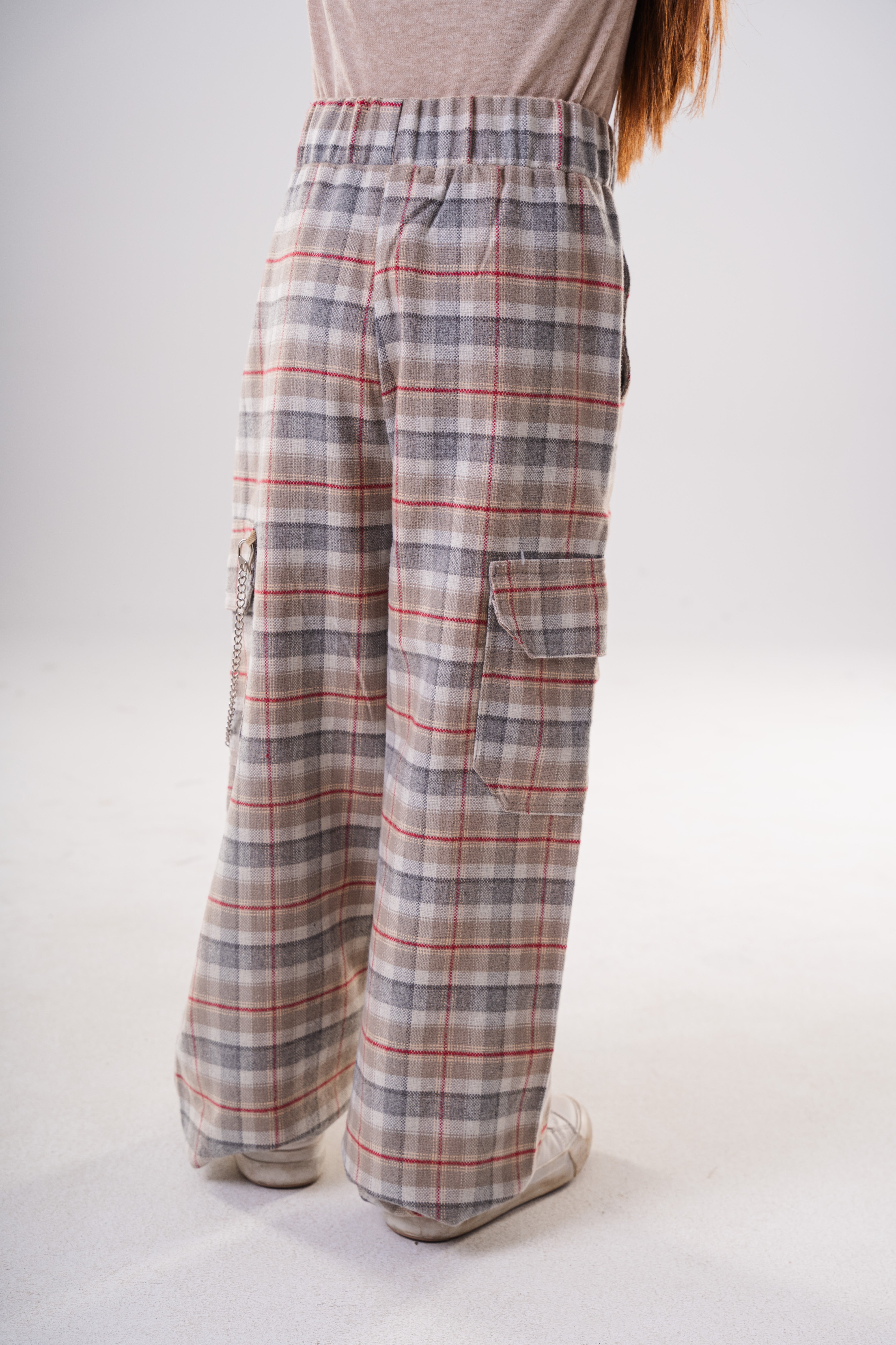Plaid Cargo Pants with Chain Detail