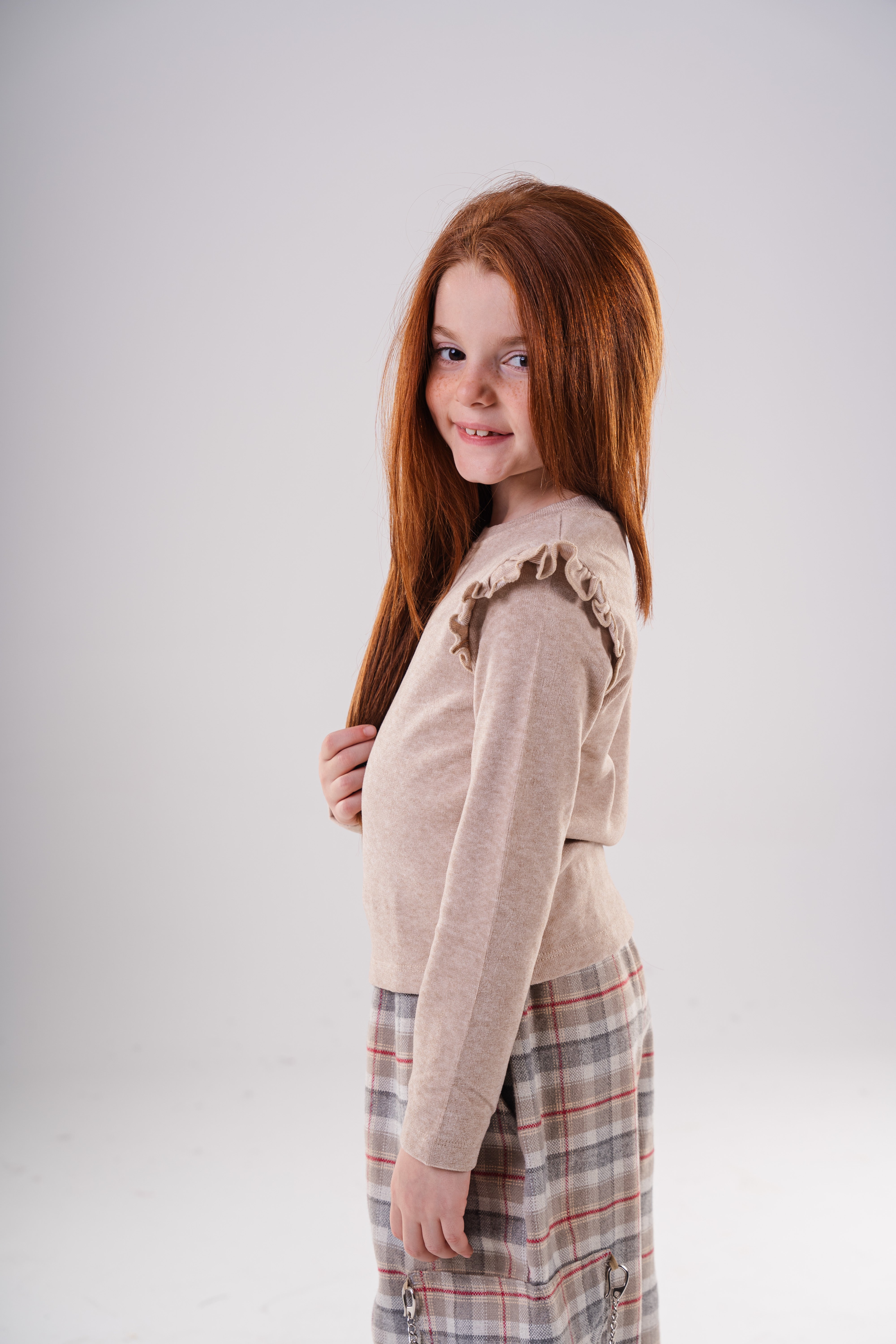 Girls' Long-Sleeve Ruffle Shoulder Sweatshirt