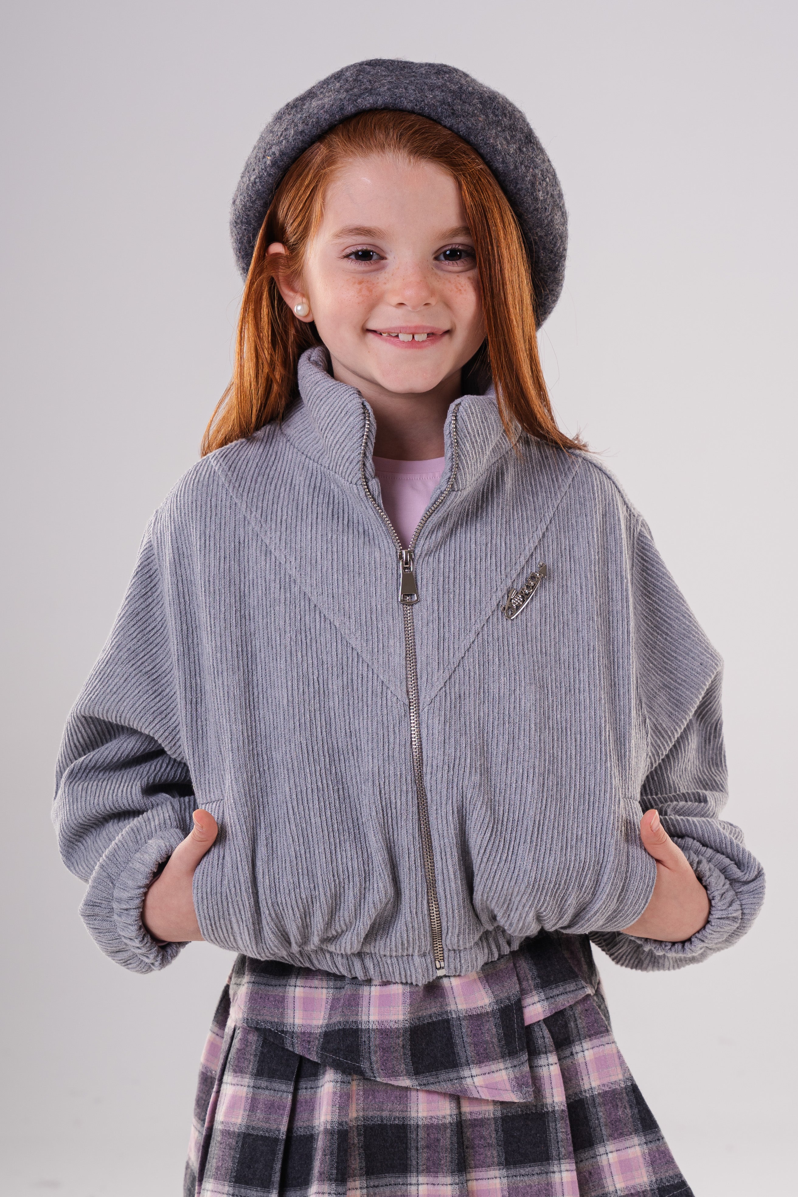 Girls' Oversized Corduroy Bomber Jacket