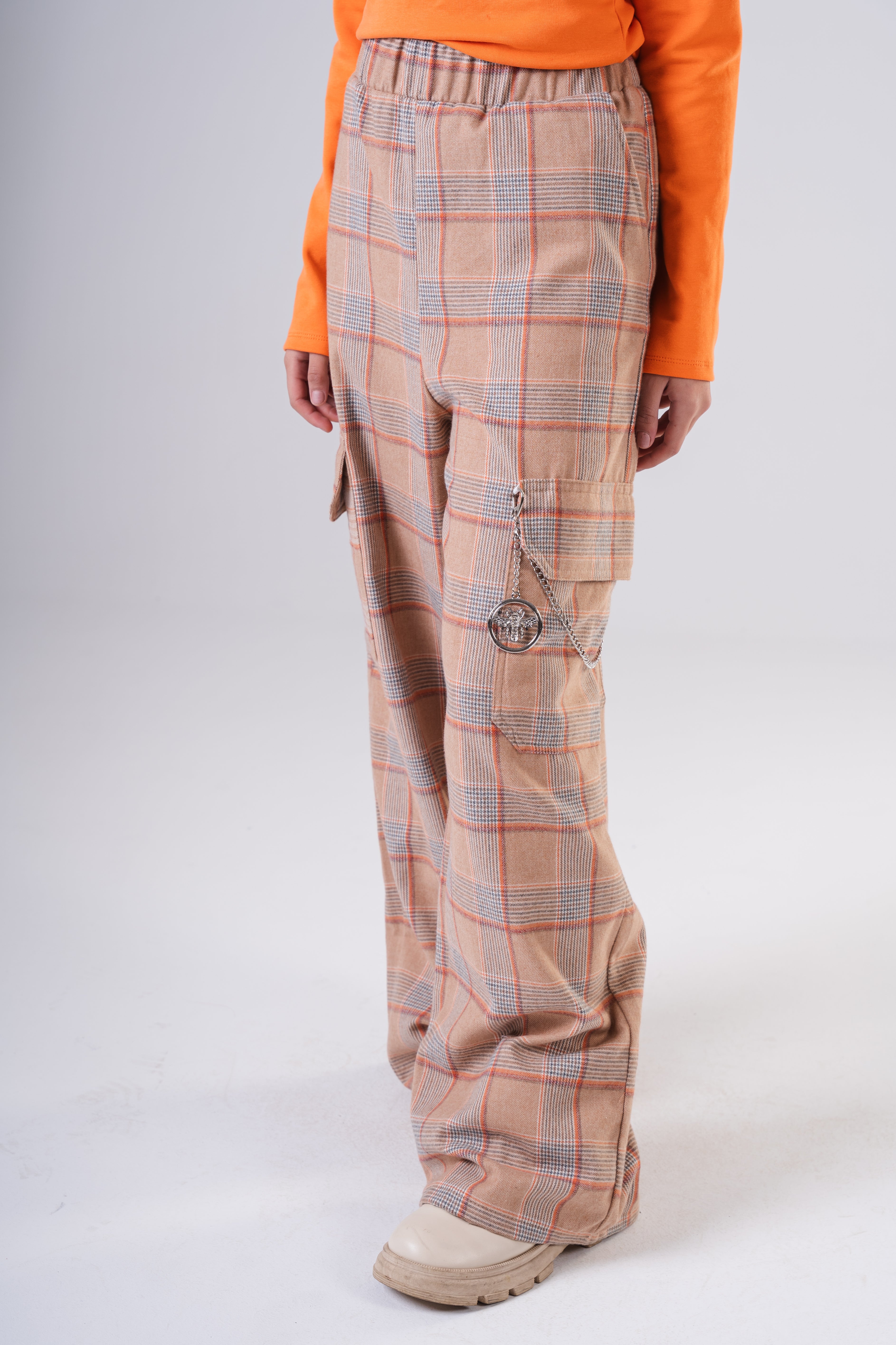 Plaid Cargo Pants with Chain Detail