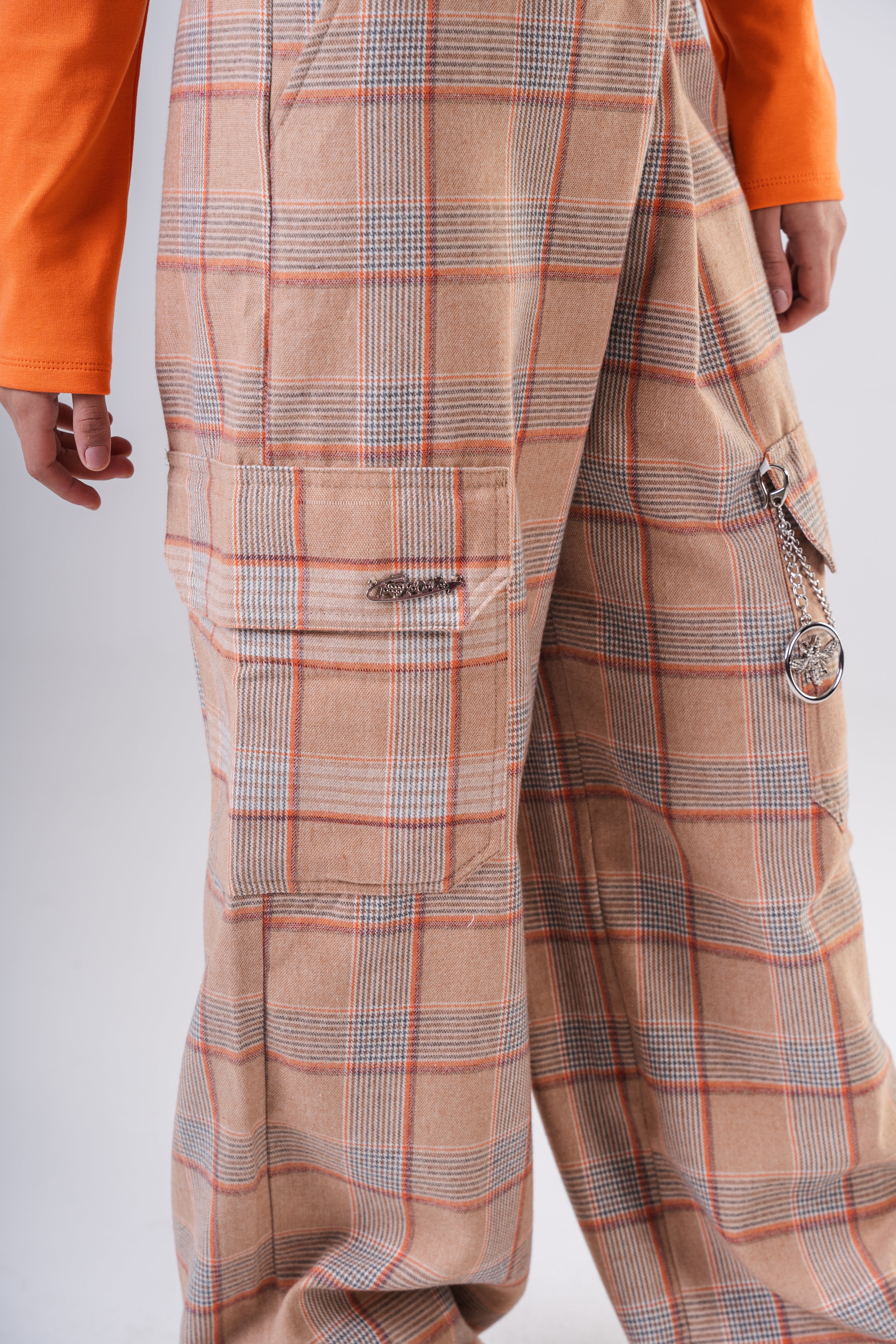 Plaid Cargo Pants with Chain Detail