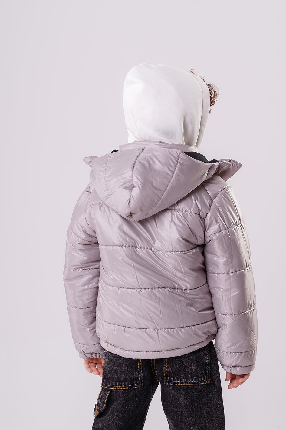 Boys Gray Puffer Down Jacket With Hood