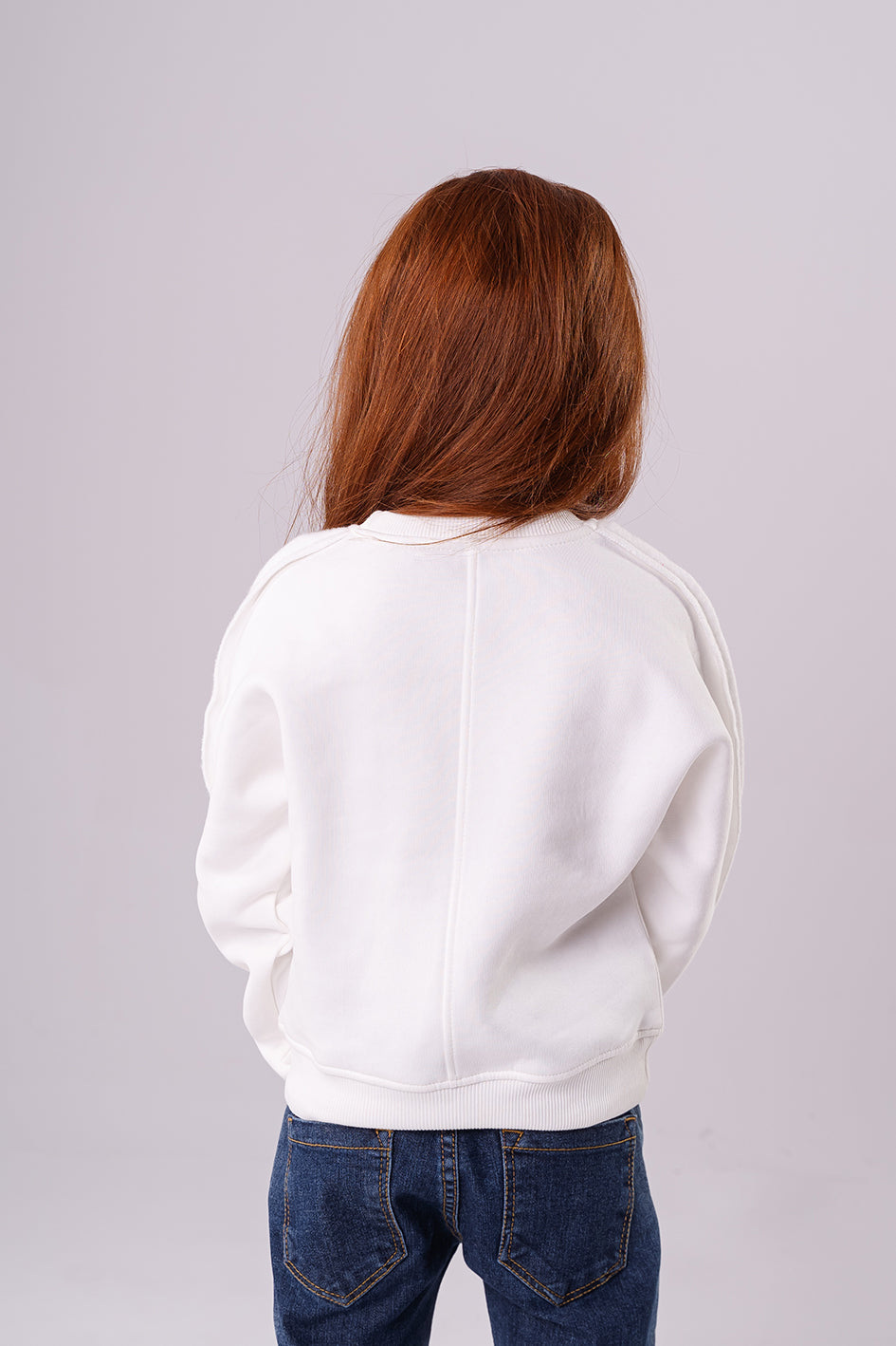 Girls White Fleece Embroidered Full Sleeves Sweatshirt