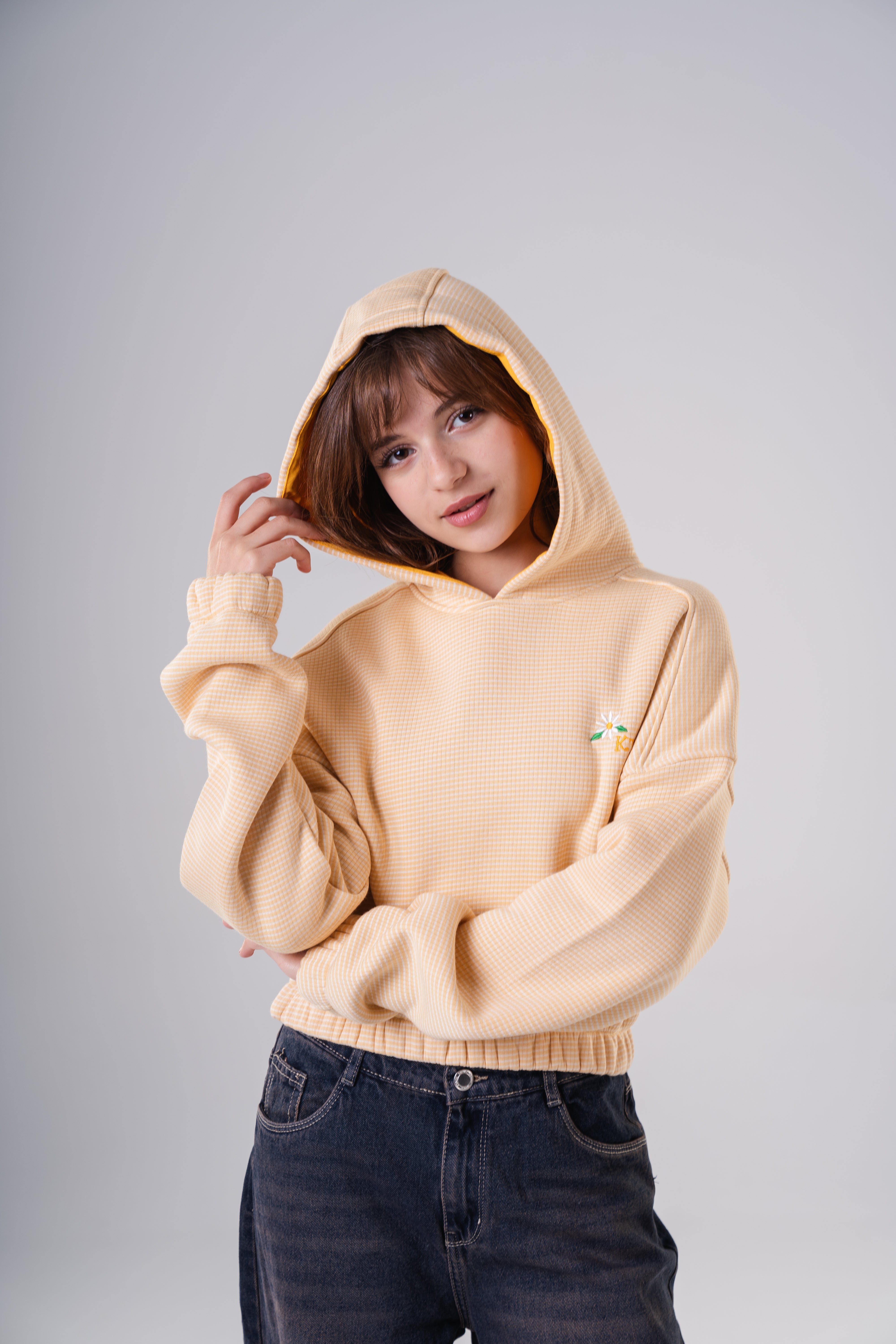 Girls Relaxed Fit Textured Cropped Hoodie