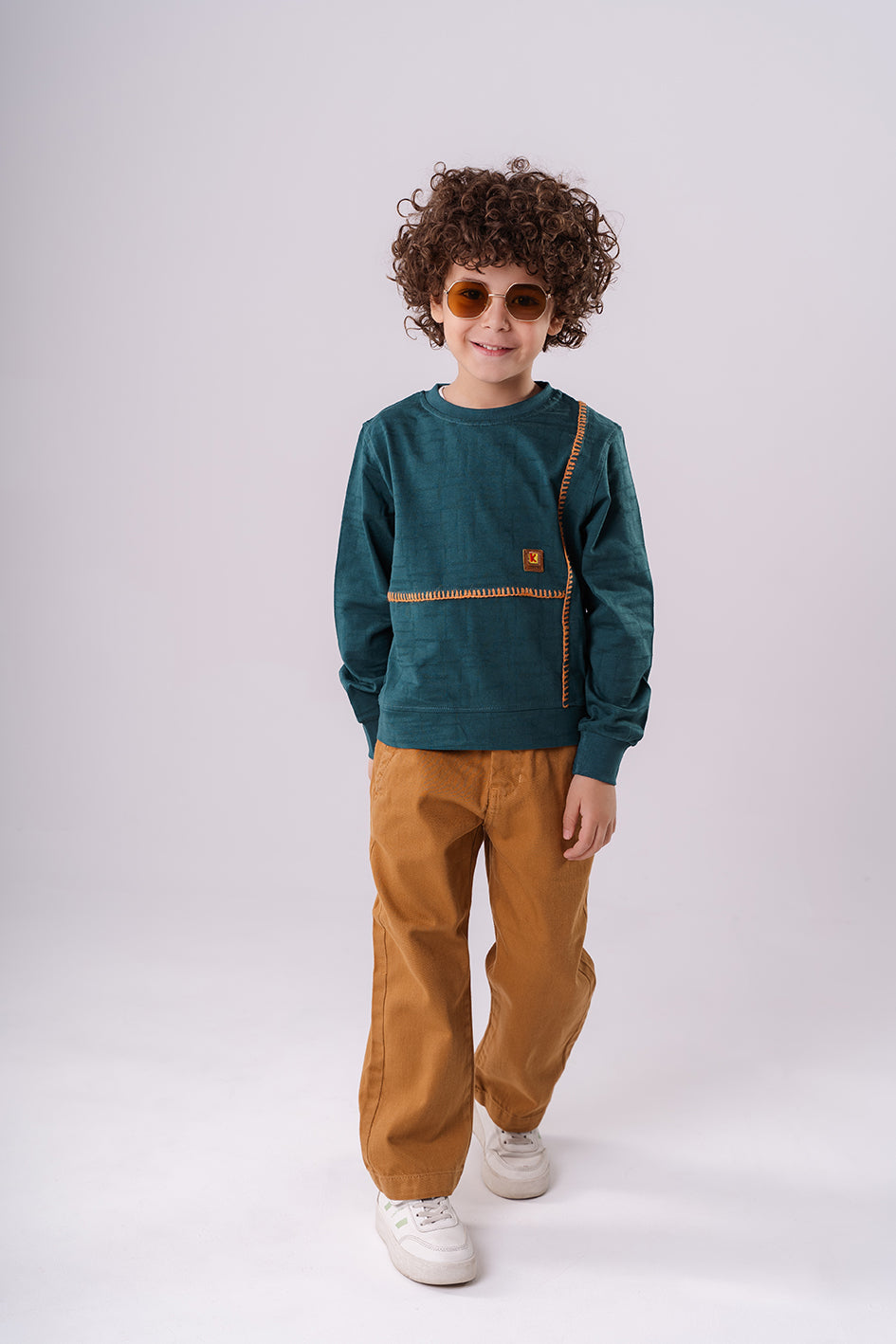 Boys Dark Turquoise Crew Neck Sweatshirt With Embroidery