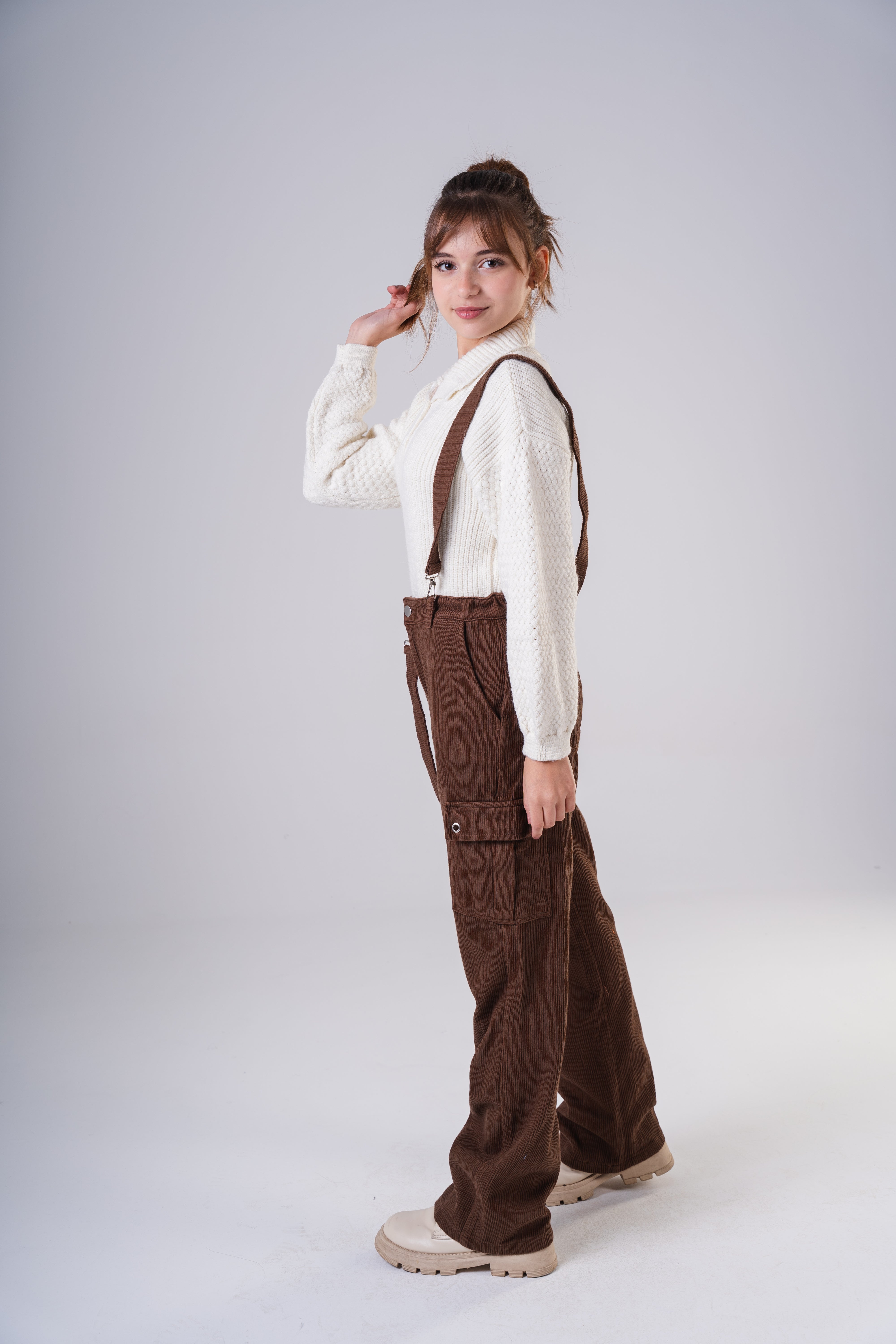 Girls Corduroy Cargo Pants with Removable Suspenders
