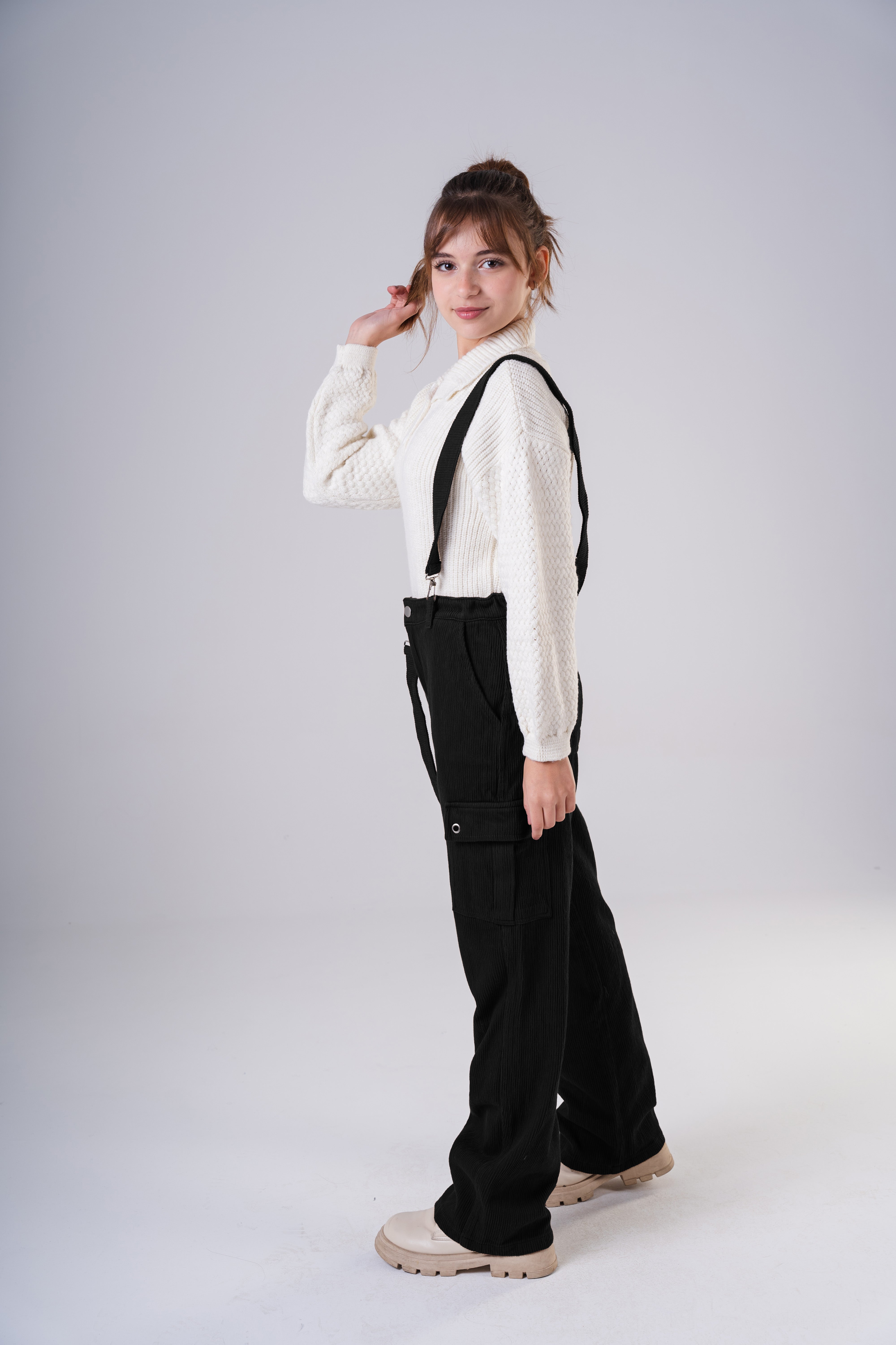 Girls Corduroy Cargo Pants with Removable Suspenders