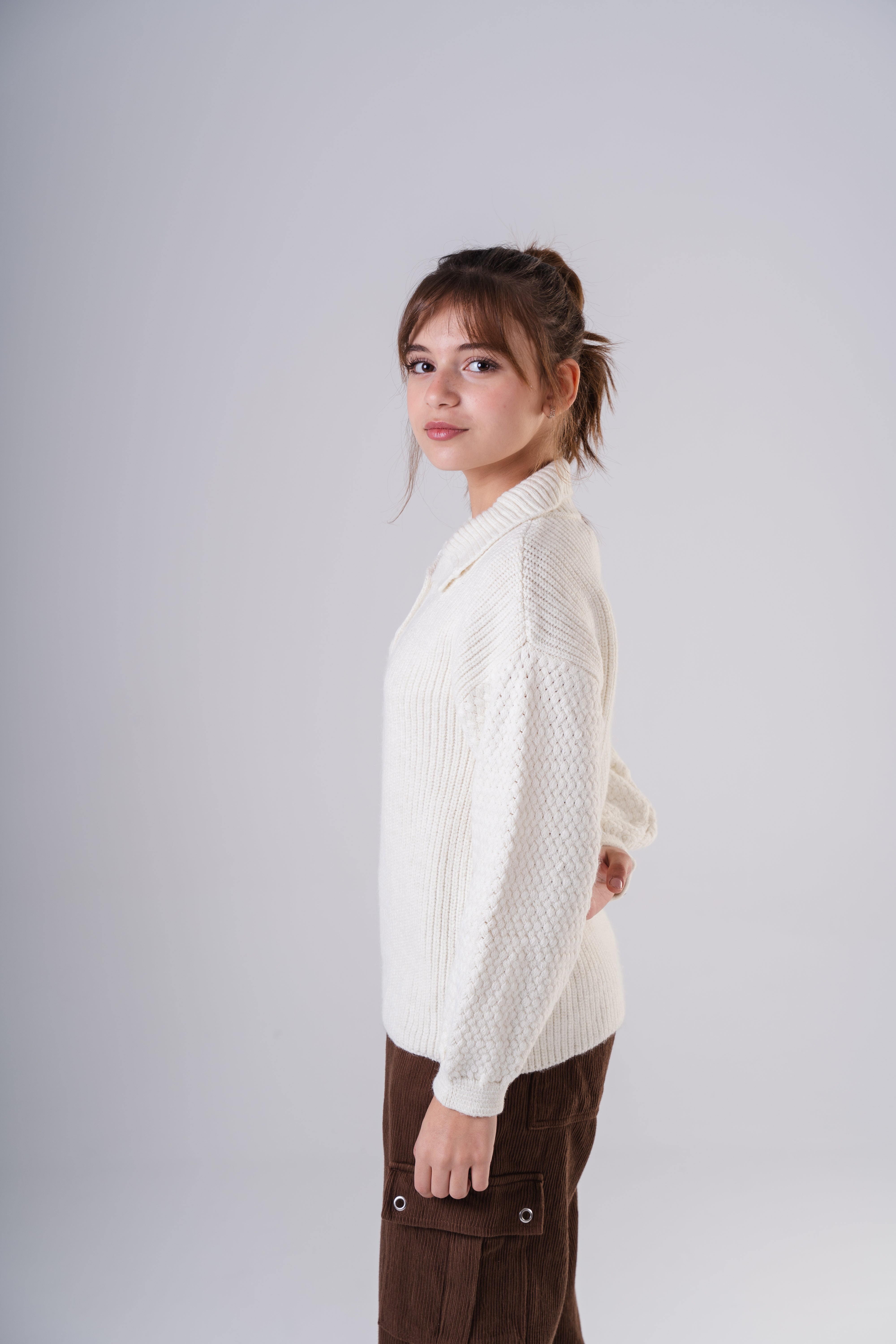 Girls Knit Pullover with Button Collar