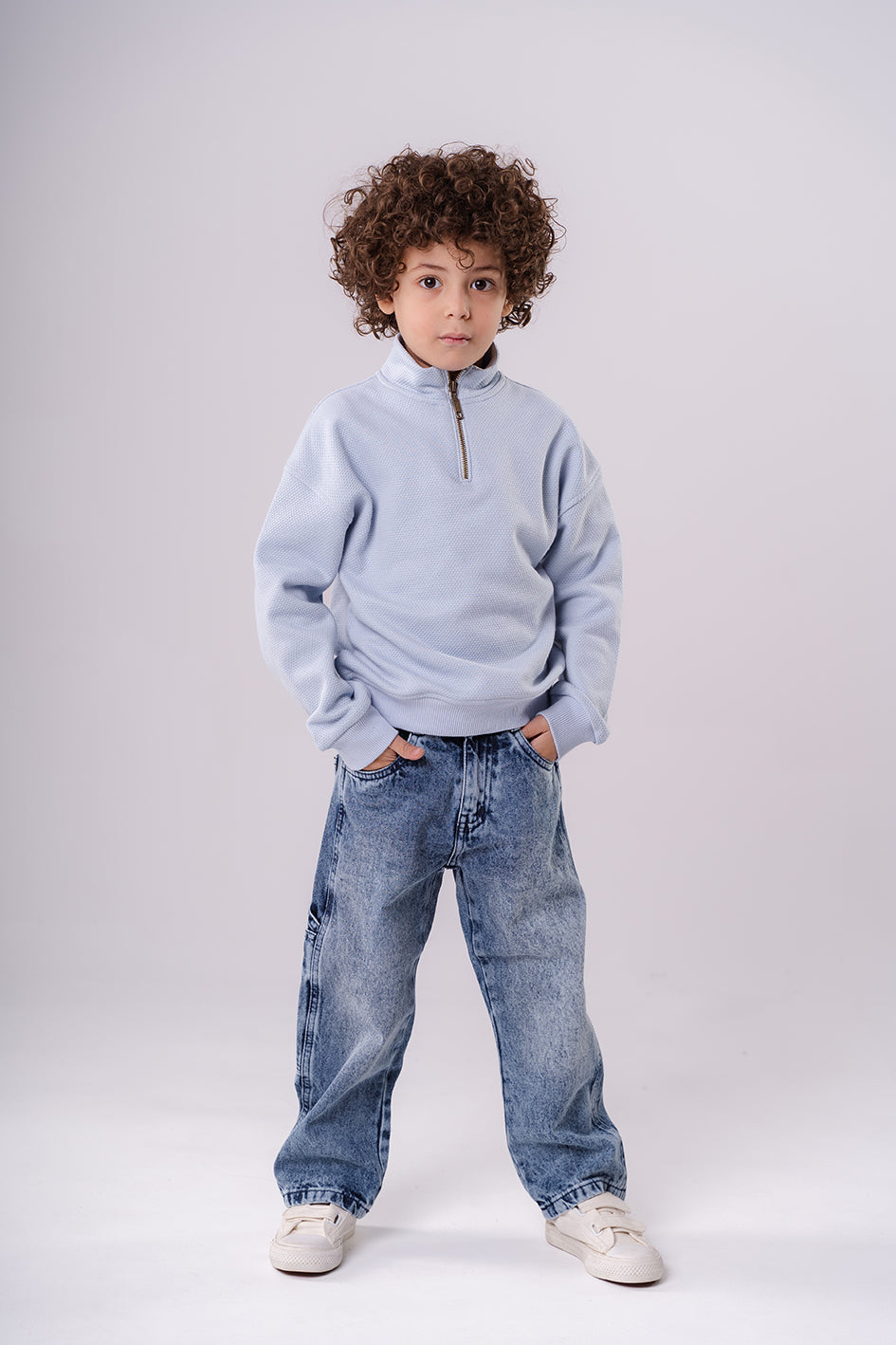 Boys Sky Blue Sweatshirt with zip-up collar