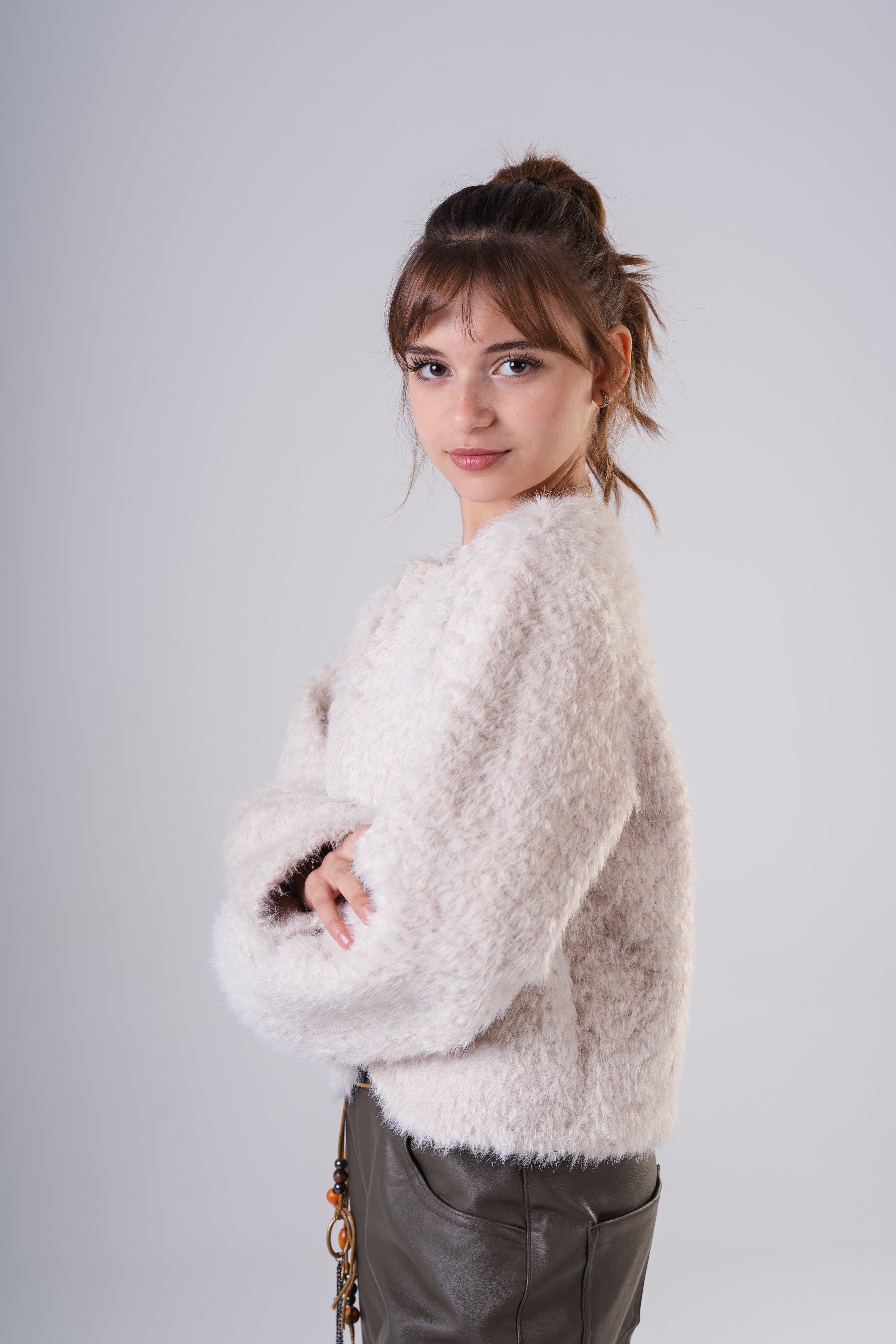 Girls' Faux Fur Shaggy Cropped Jacket