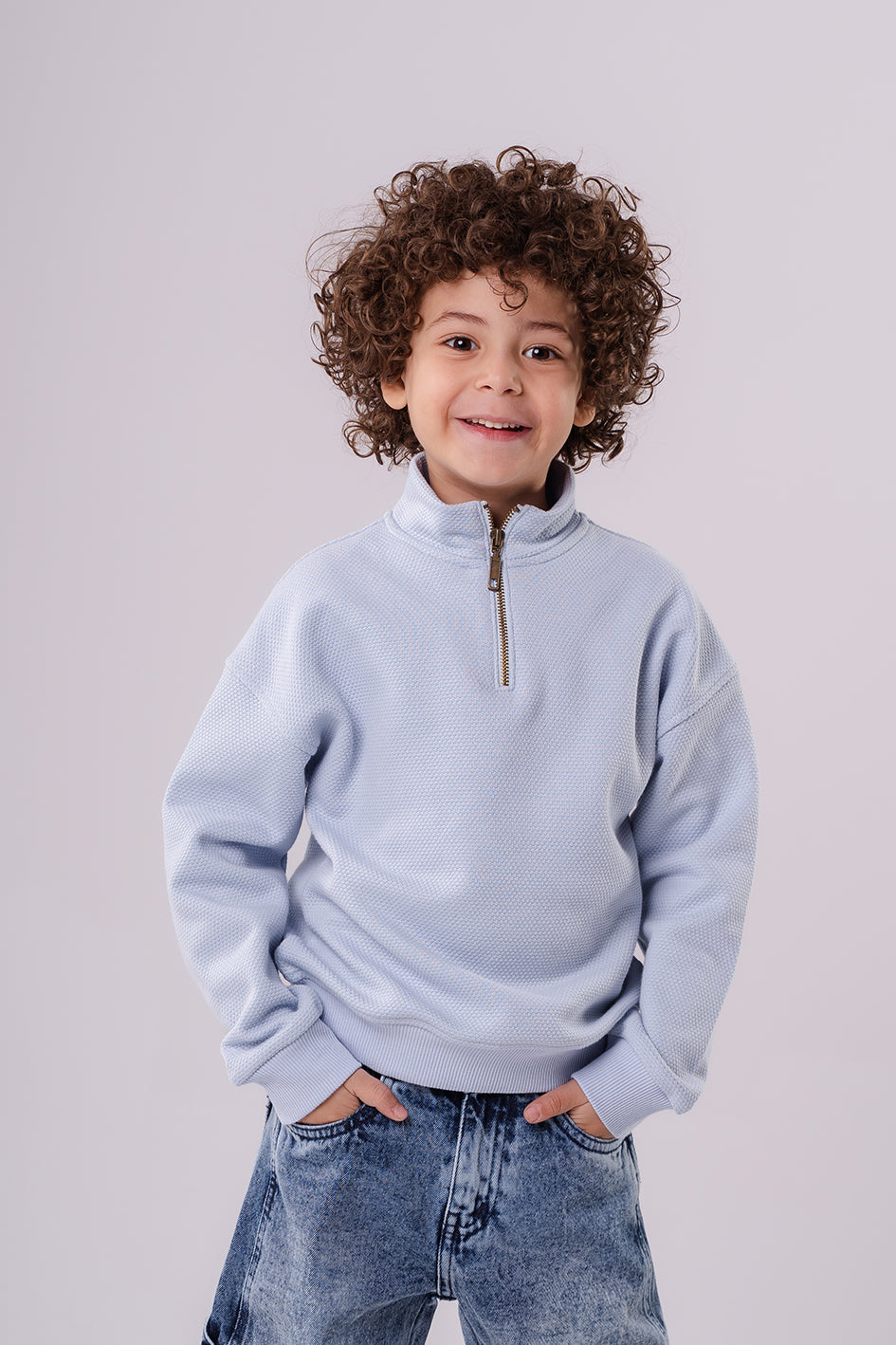 Boys Sky Blue Sweatshirt with zip-up collar