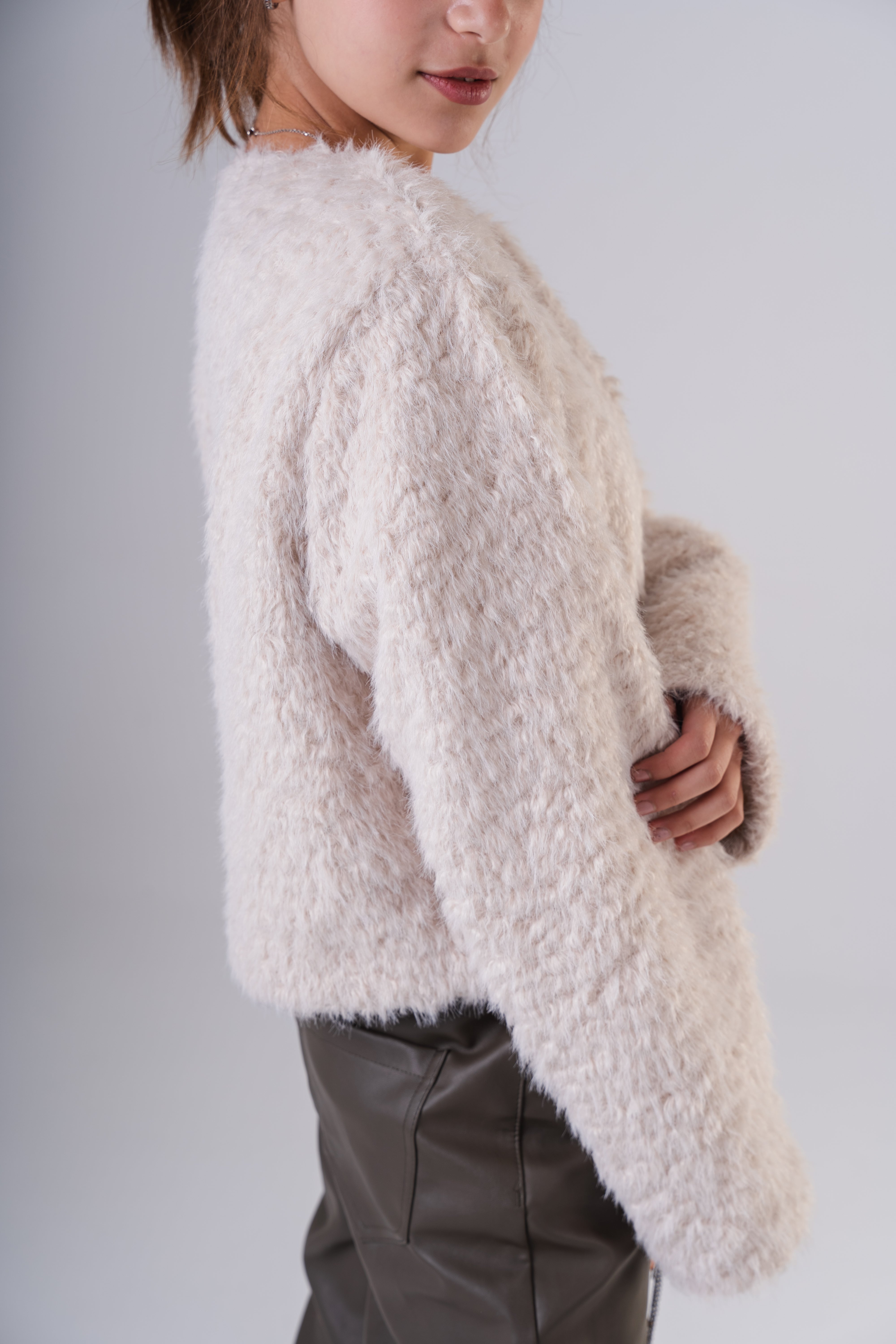Girls' Faux Fur Shaggy Cropped Jacket