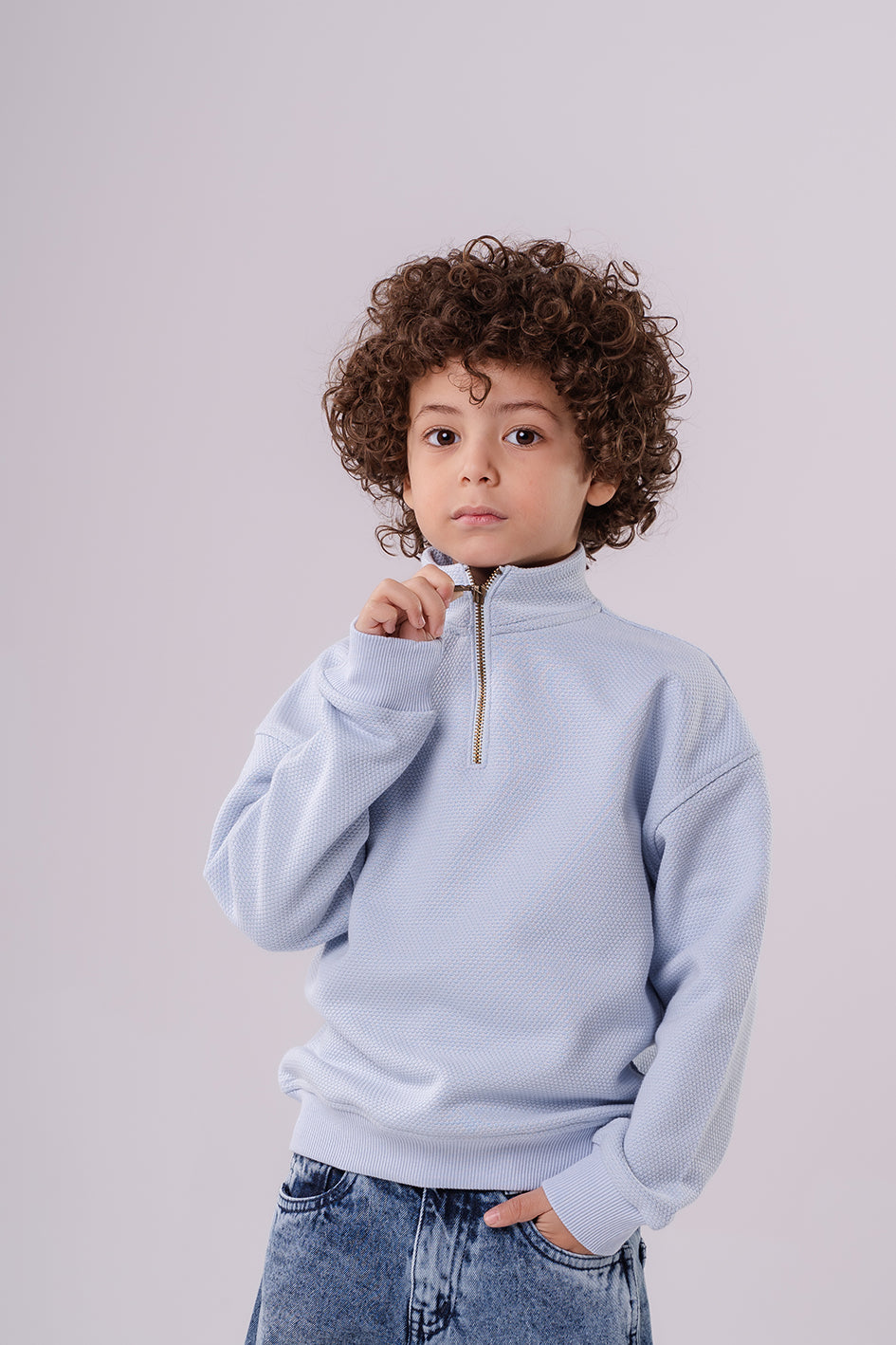 Boys Sky Blue Sweatshirt with zip-up collar