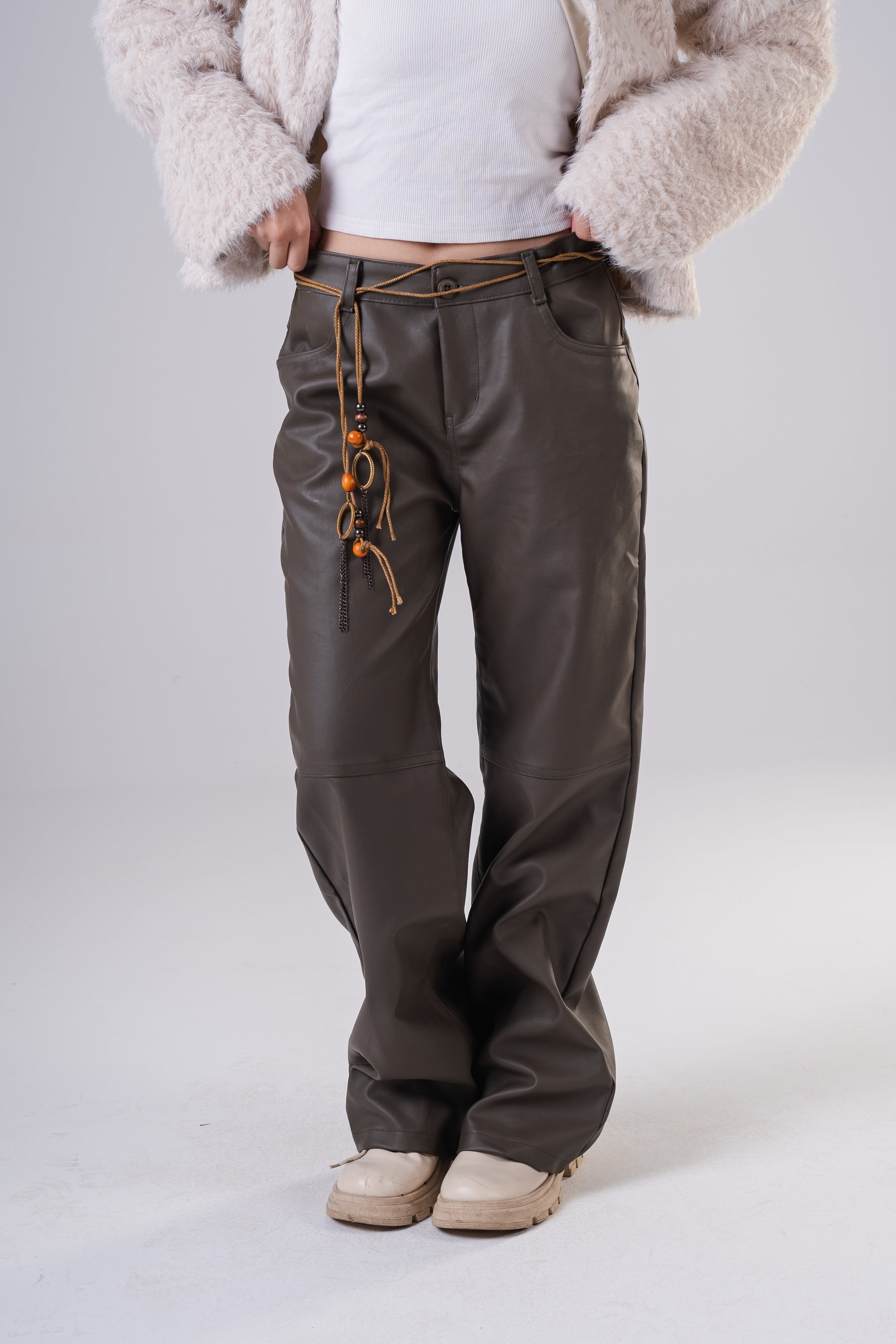 Girls' Fashion Faux Leather Pants with Relaxed Fit