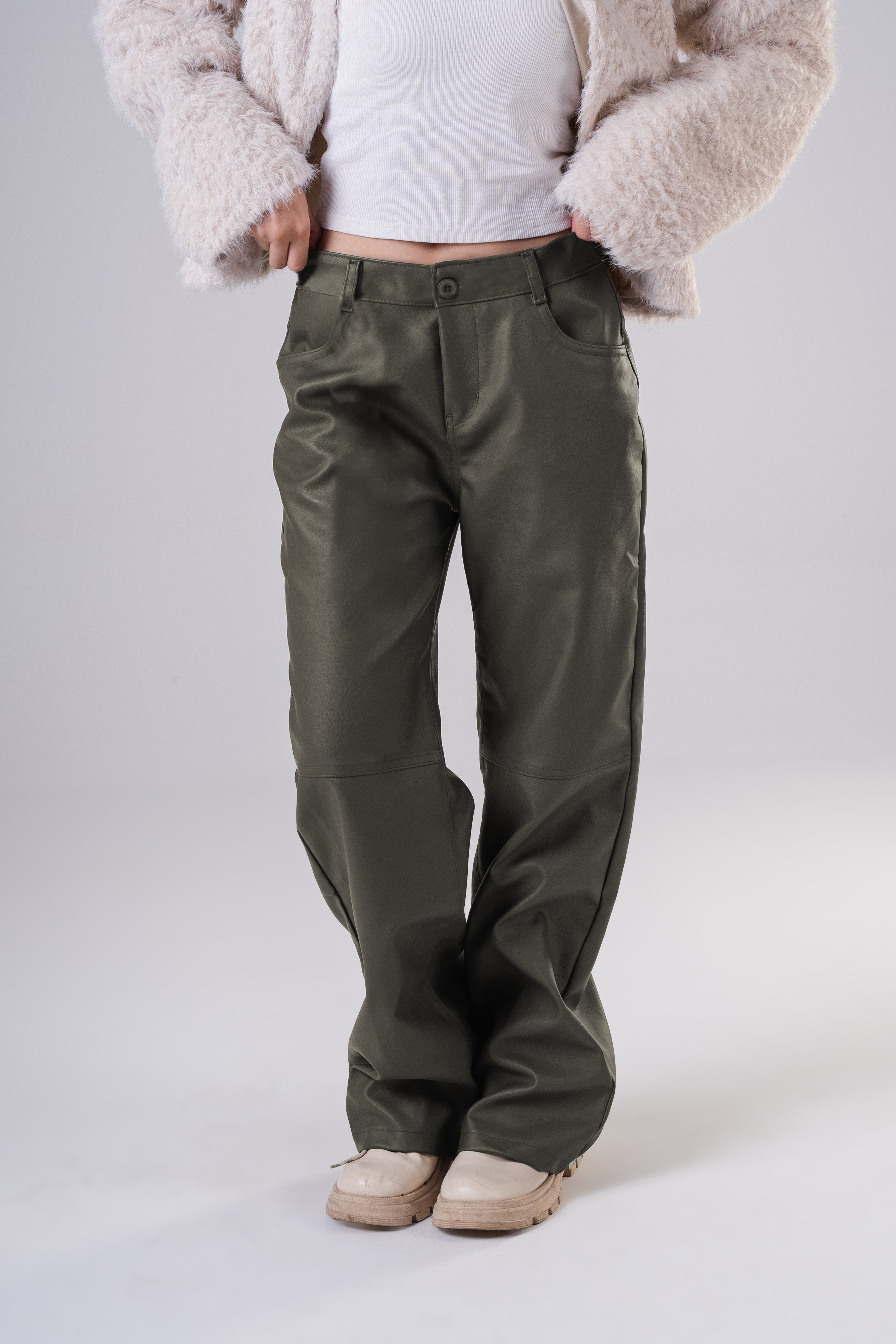 Girls' Fashion Faux Leather Pants with Relaxed Fit