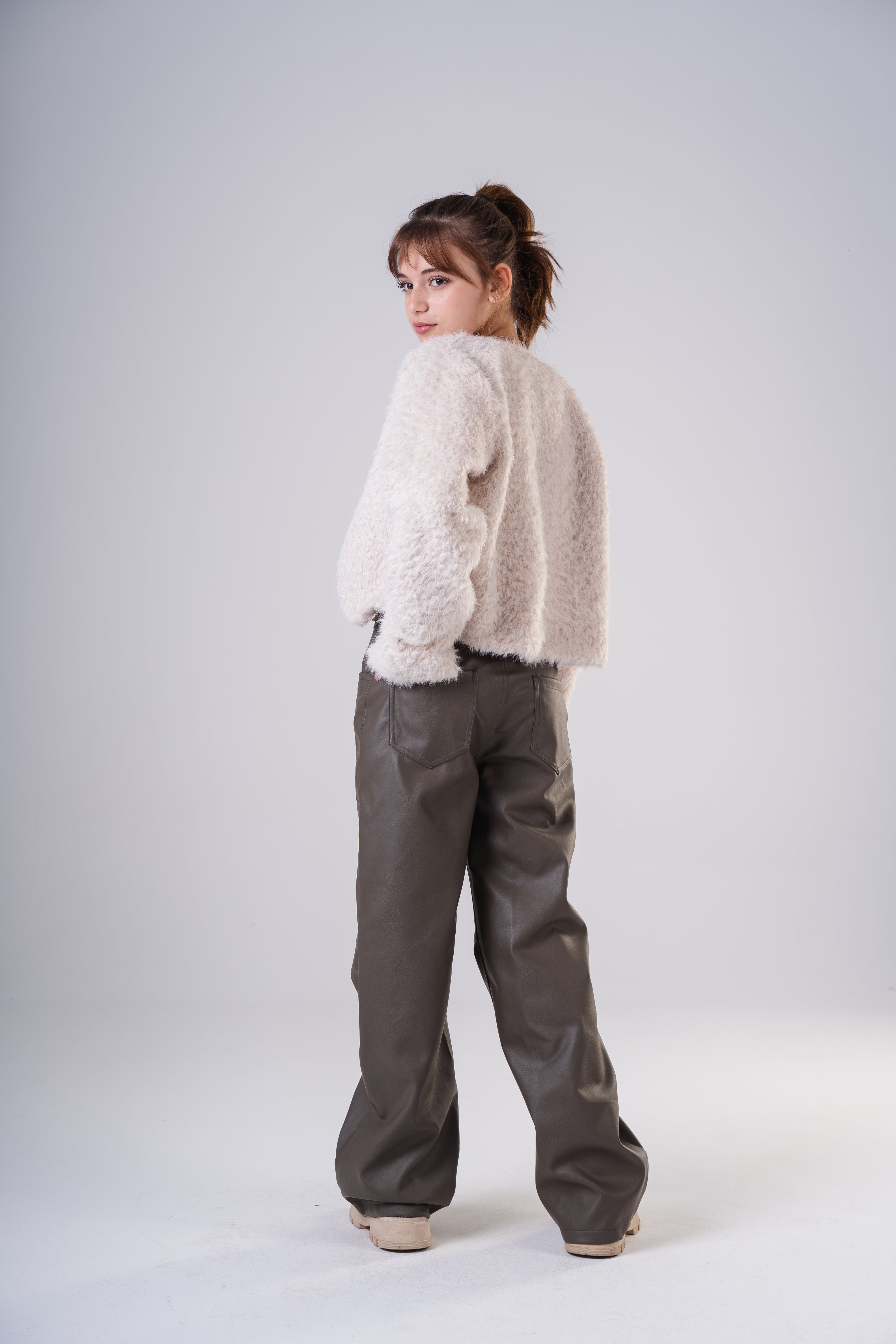 Girls' Fashion Faux Leather Pants with Relaxed Fit