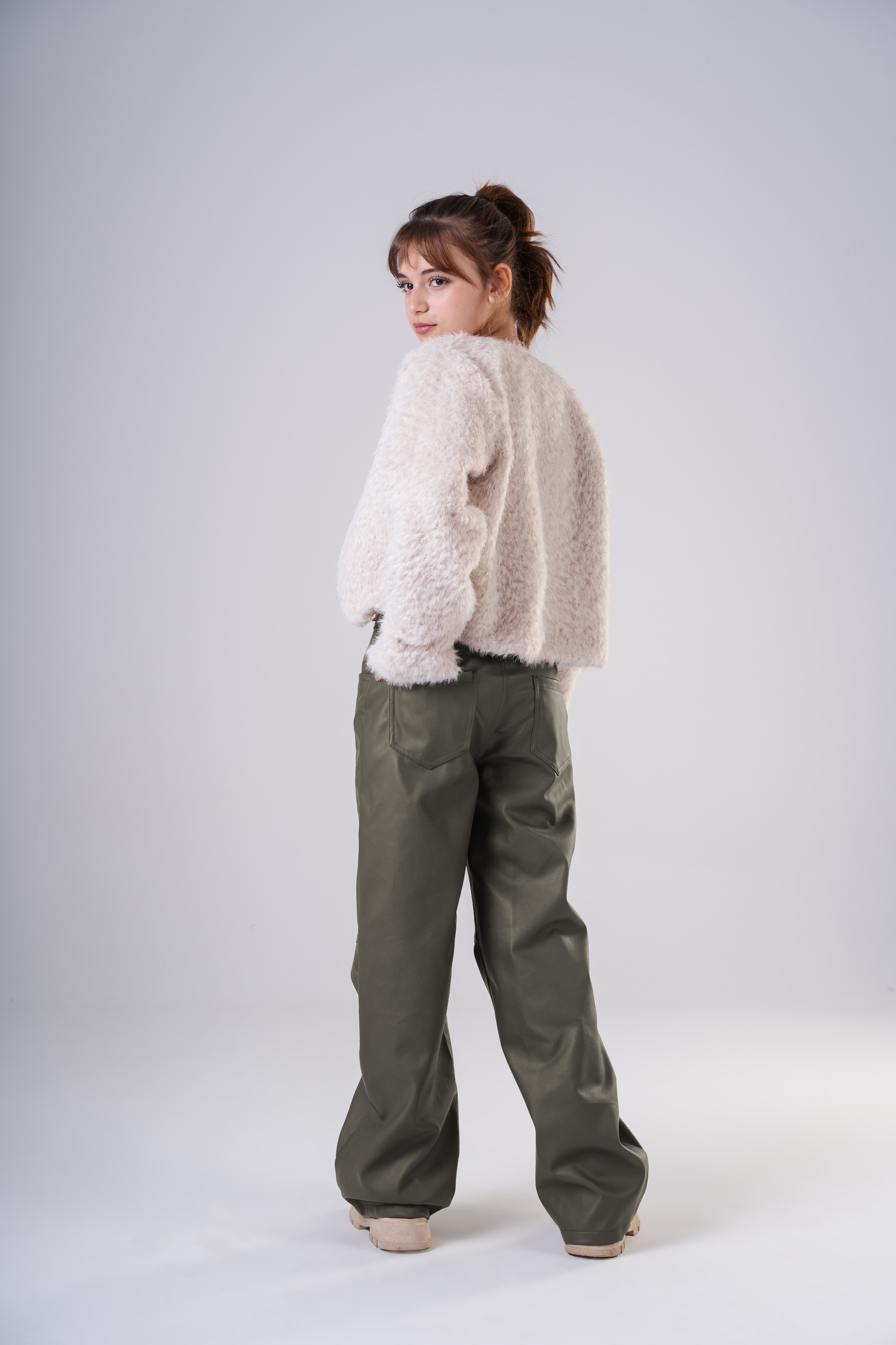 Girls' Fashion Faux Leather Pants with Relaxed Fit