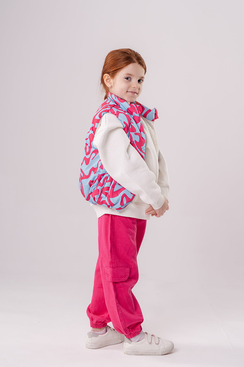 Girls Fuchsia Puff Vest