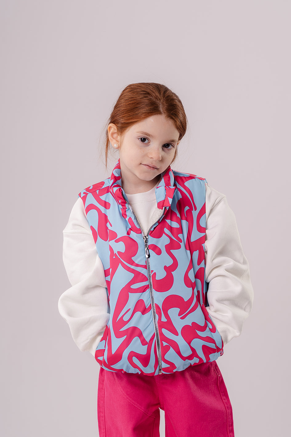 Girls Fuchsia Puff Vest