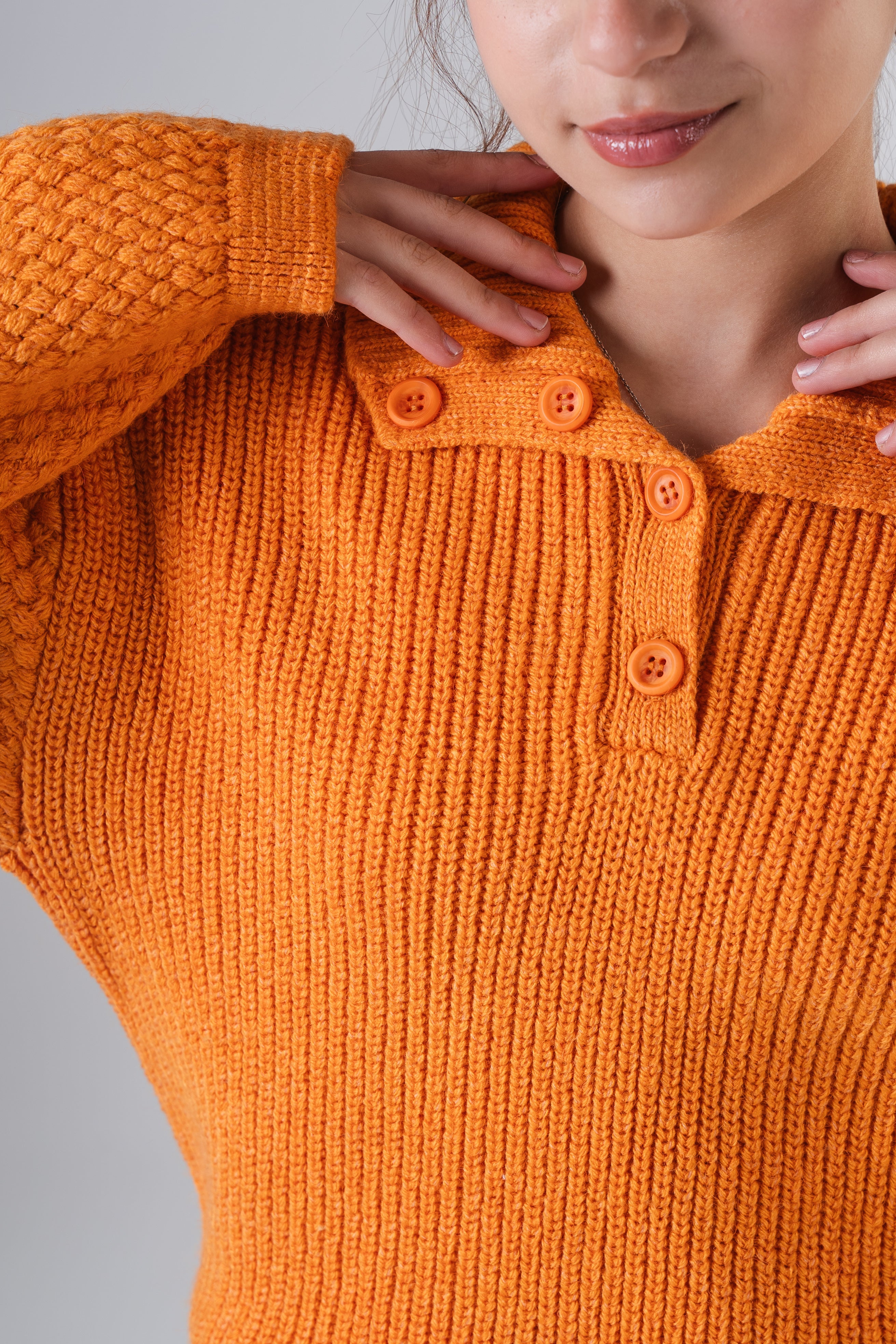 Girls Knit Pullover with Button Collar