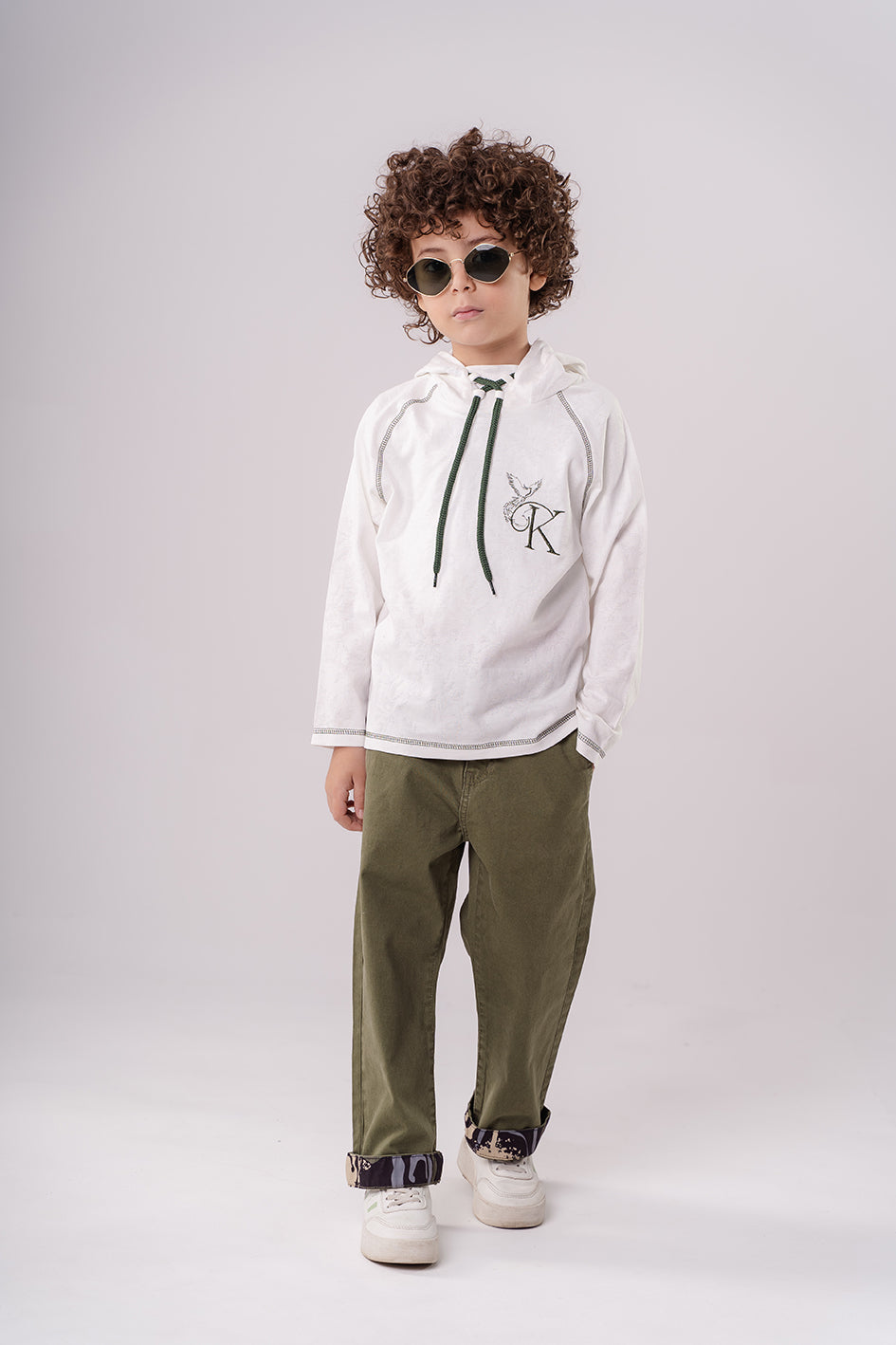 Boys White Hooded Sweatshirt With Embroidery