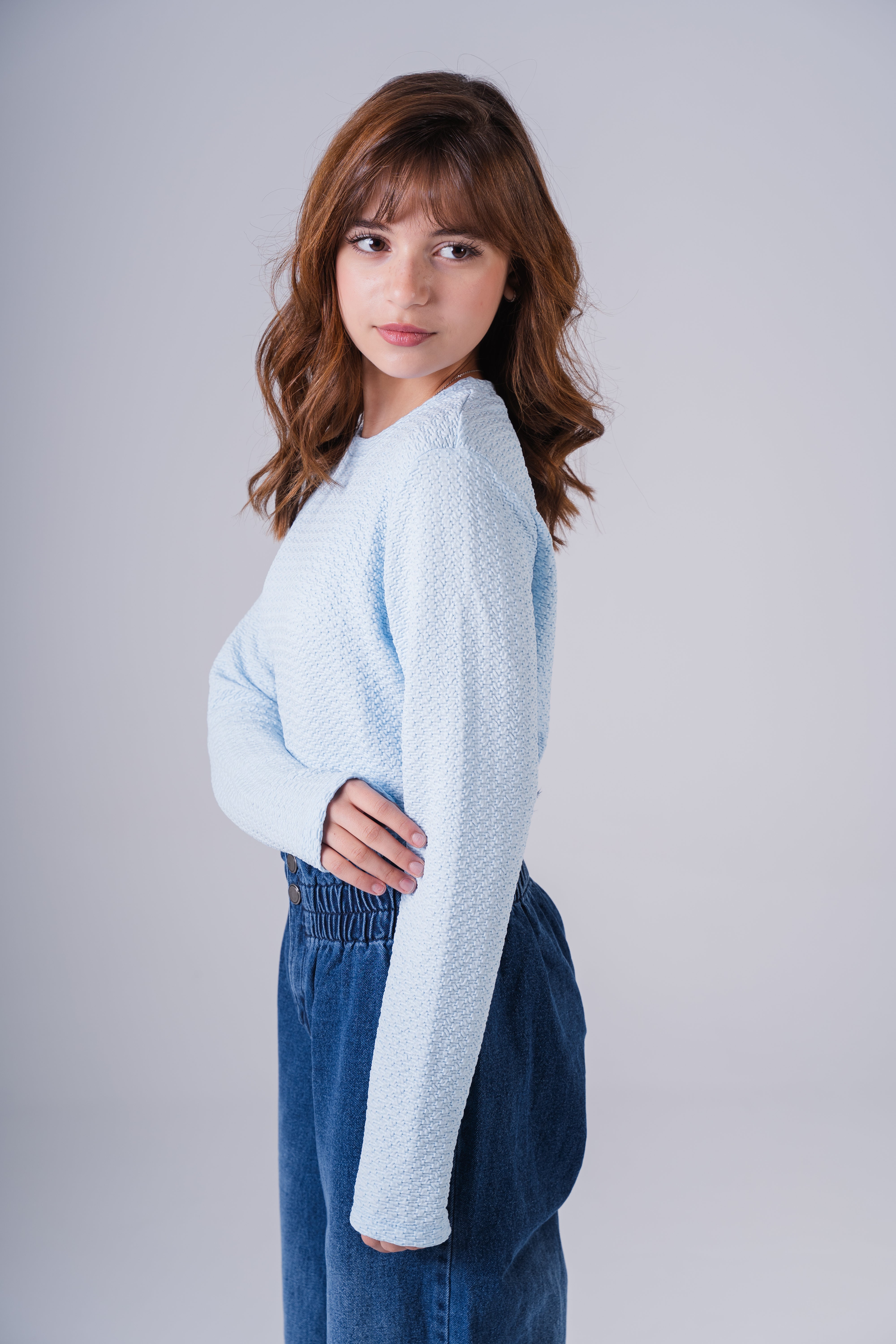 Girls Subtle Texture Essential Long-Sleeve Top