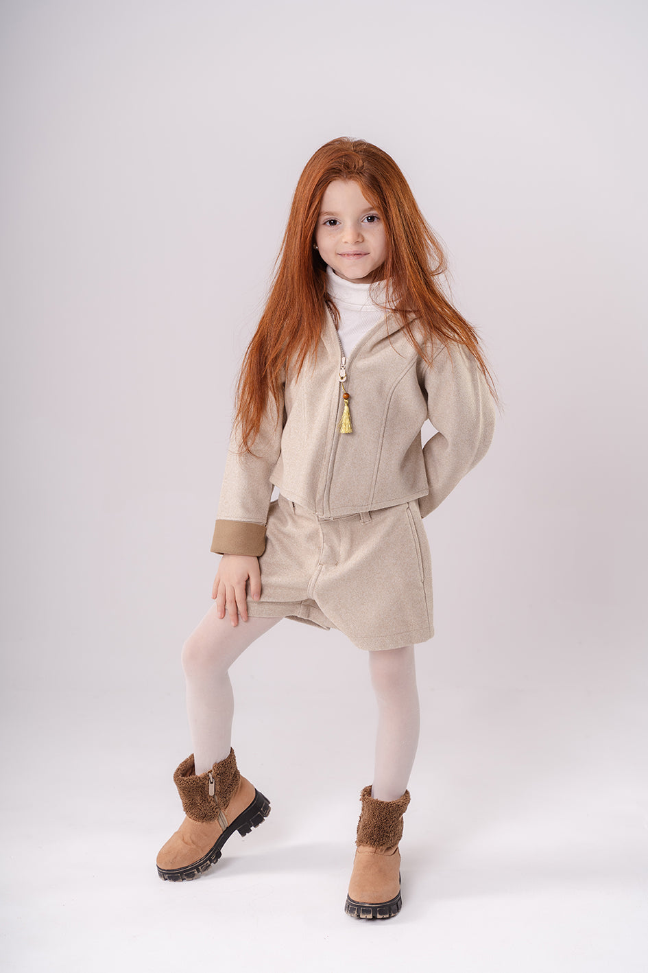 Beige Girls Gogh jacket With Hood