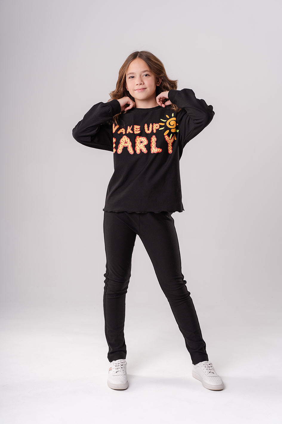 Girls Black Cotton Pajama With Print