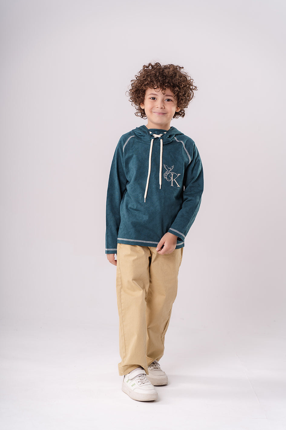 Boys Dark turquoise Hooded Sweatshirt With Embroidery